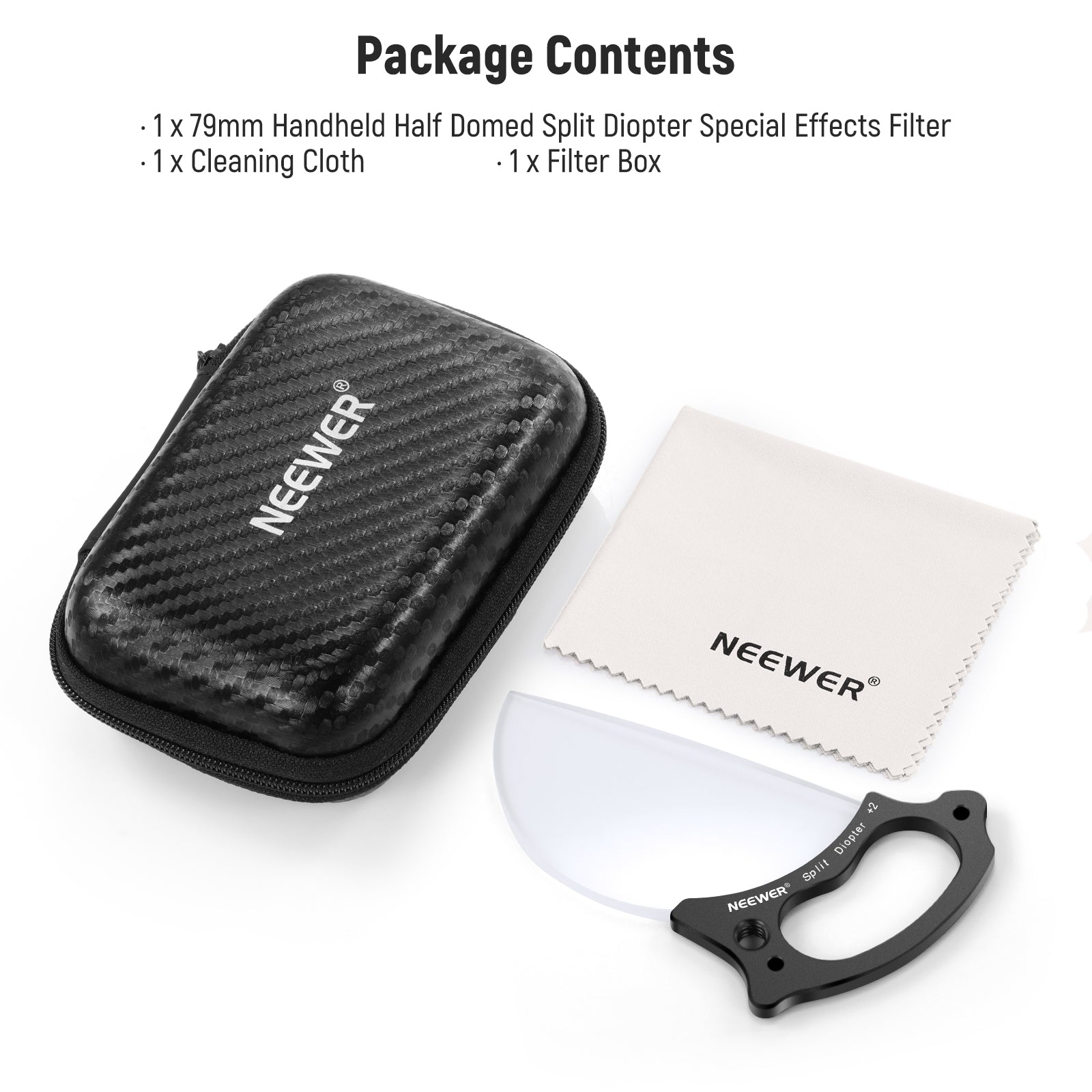 Package Contents of the NEEWER 79mm Split Diopter Effect Lens Filter