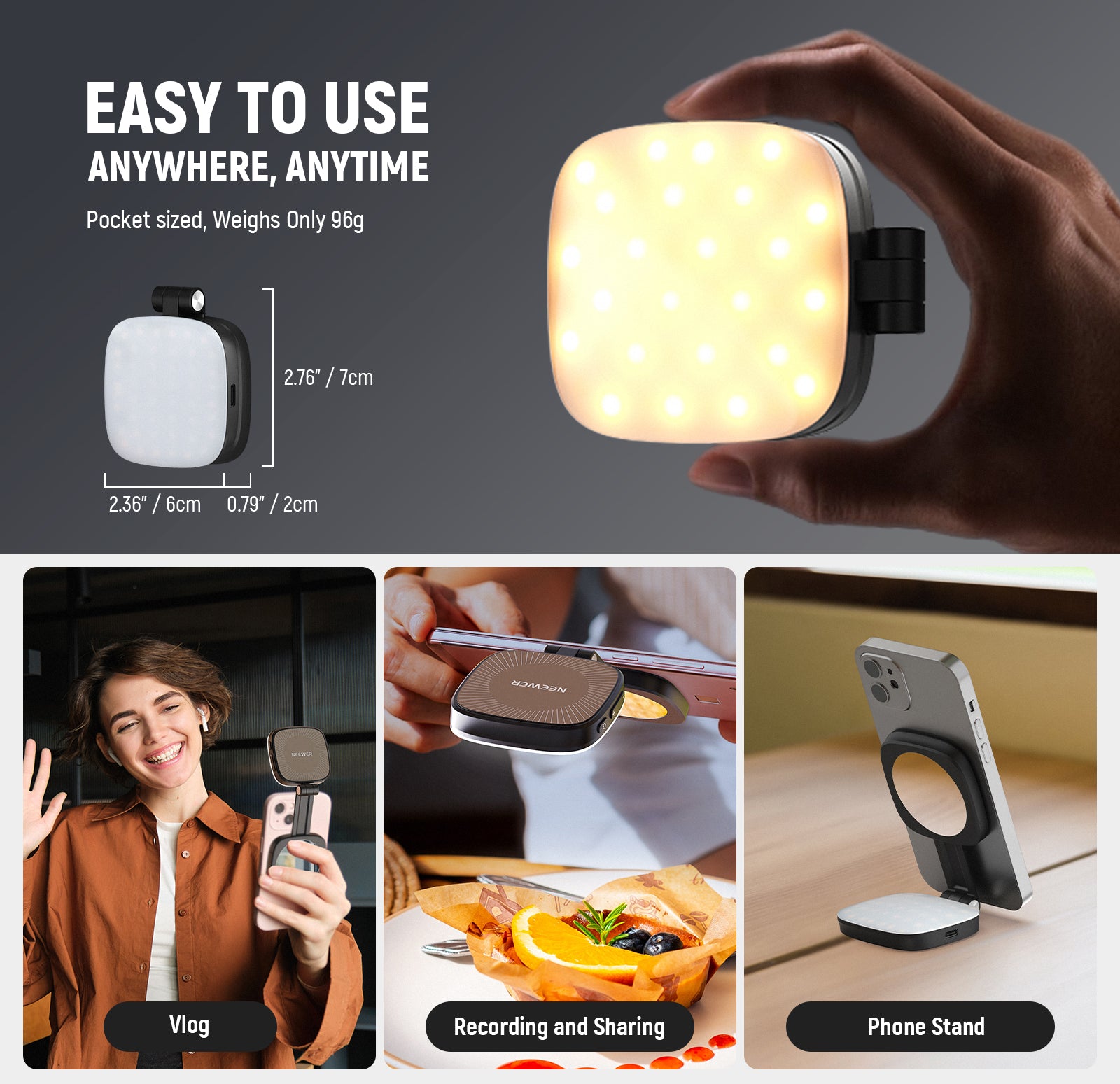 NEEWER NL48B Magnetic Selfie Light with Mirror is easy to use.
