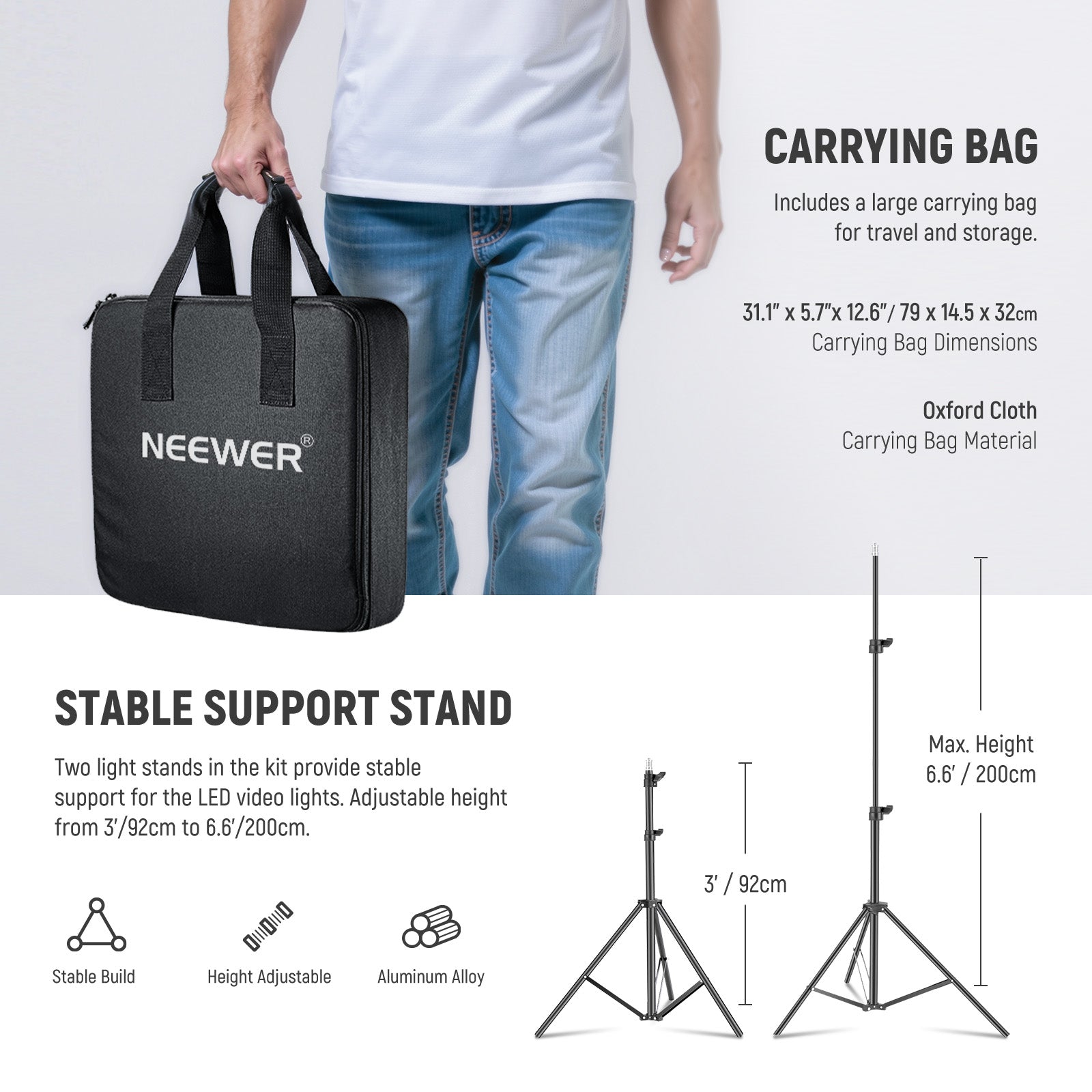 NEEWER RGB660 Pro APP Control RGB Light kit includes a carrying bag.
