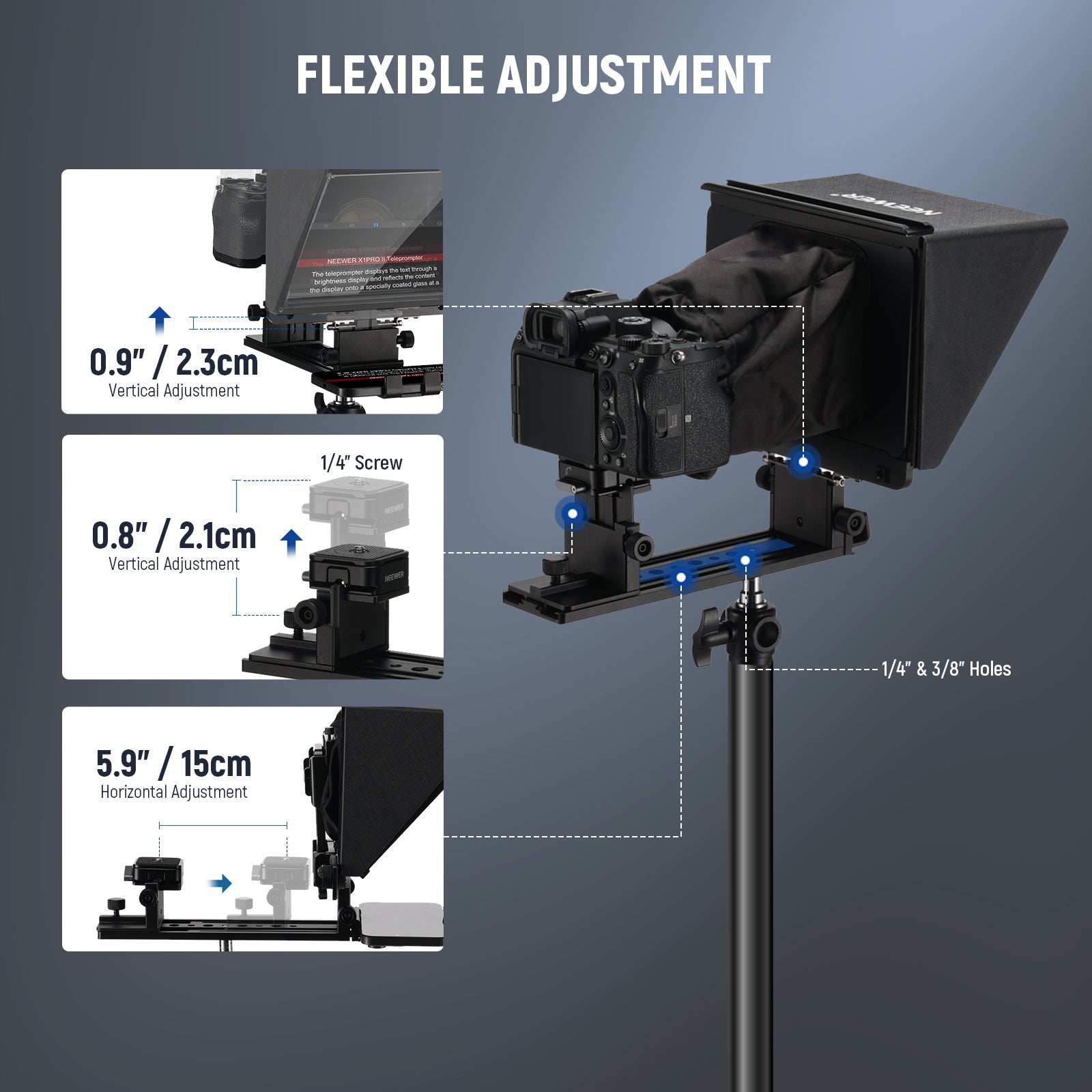 NEEWER X1 Pro II Camera Teleprompter is flexible to adjust.