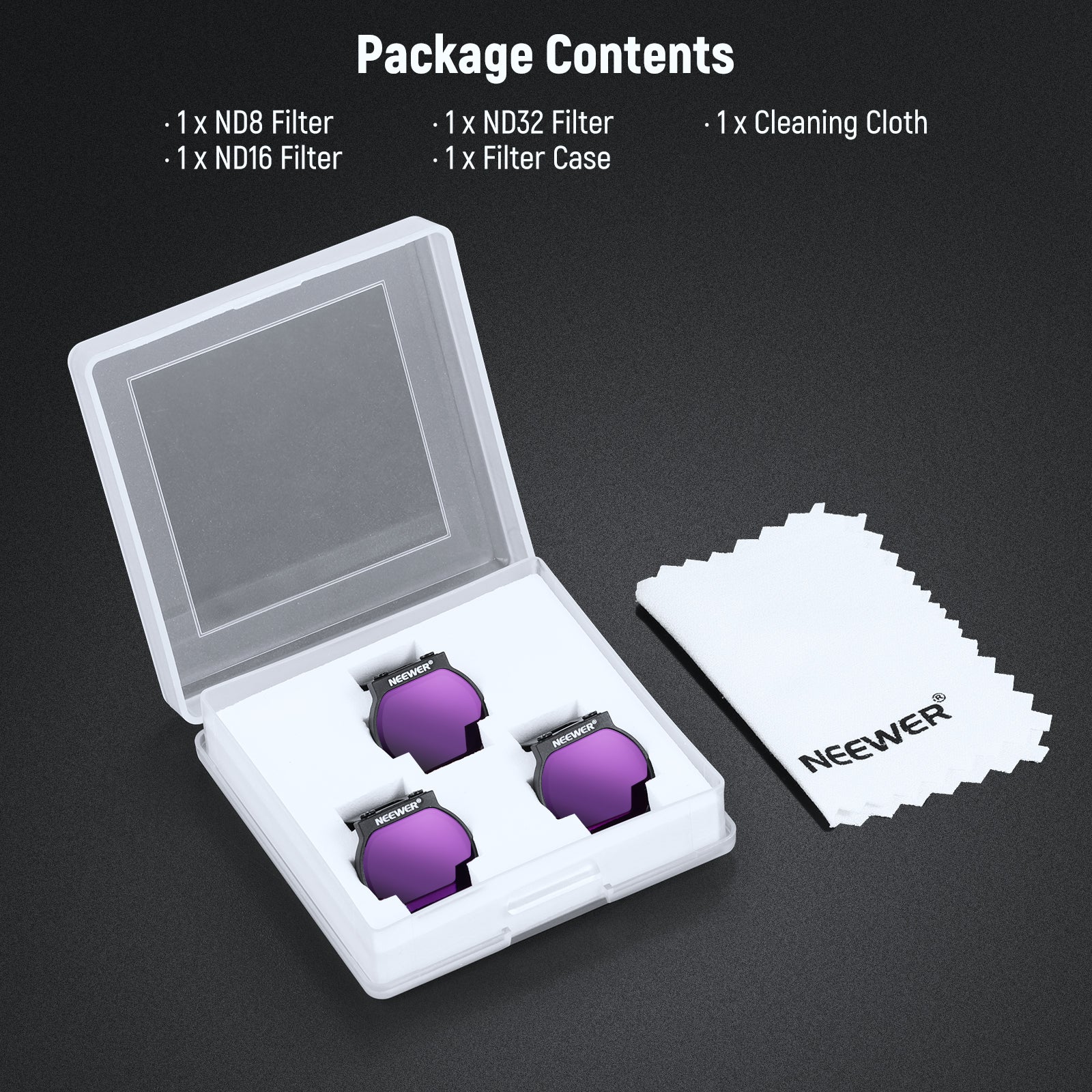 Package Contents of the NEEWER 3 Pack ND Filter Set for DJI NEO Drone
