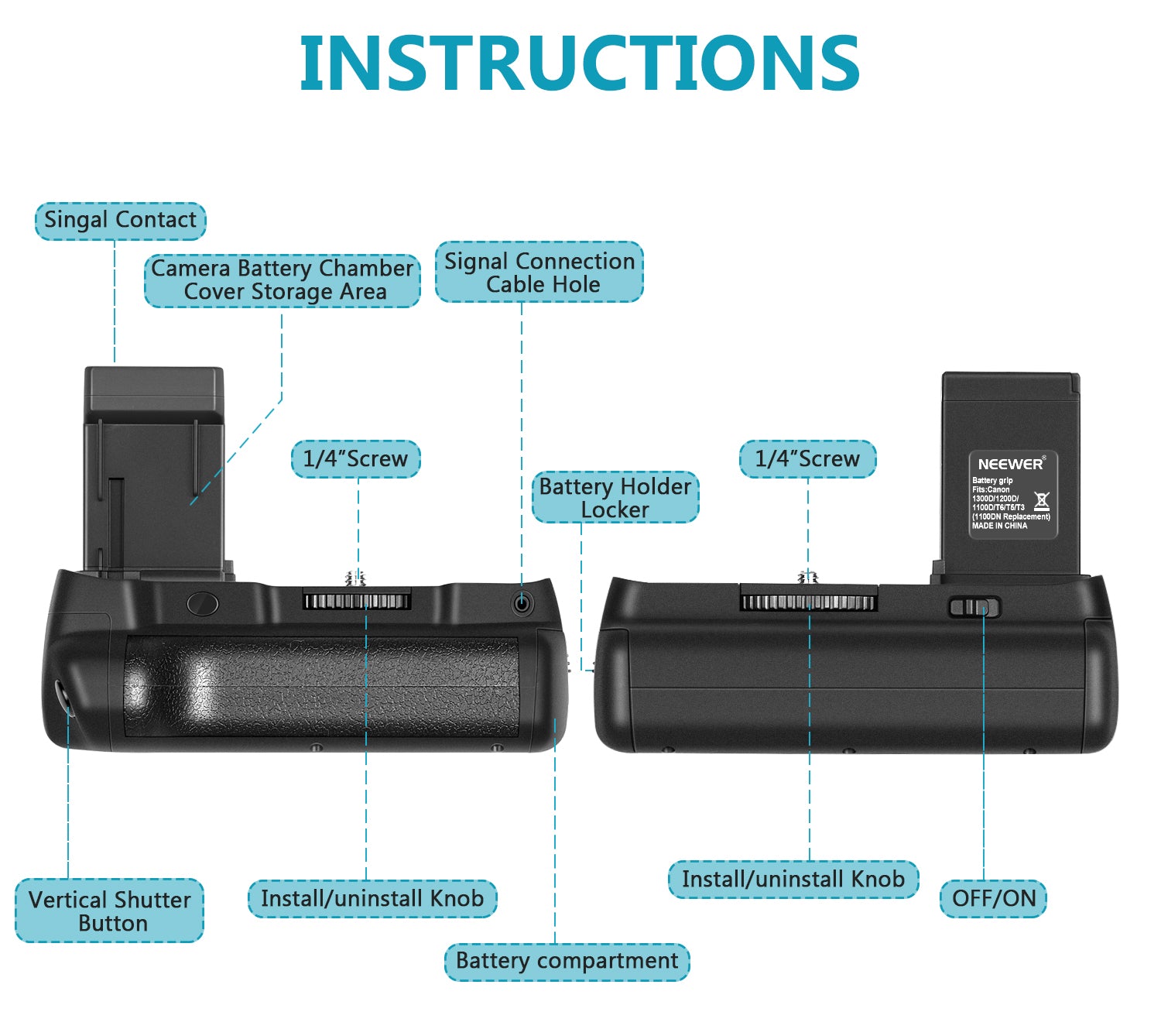 Product details of the NEEWER Battery Grip For Canon