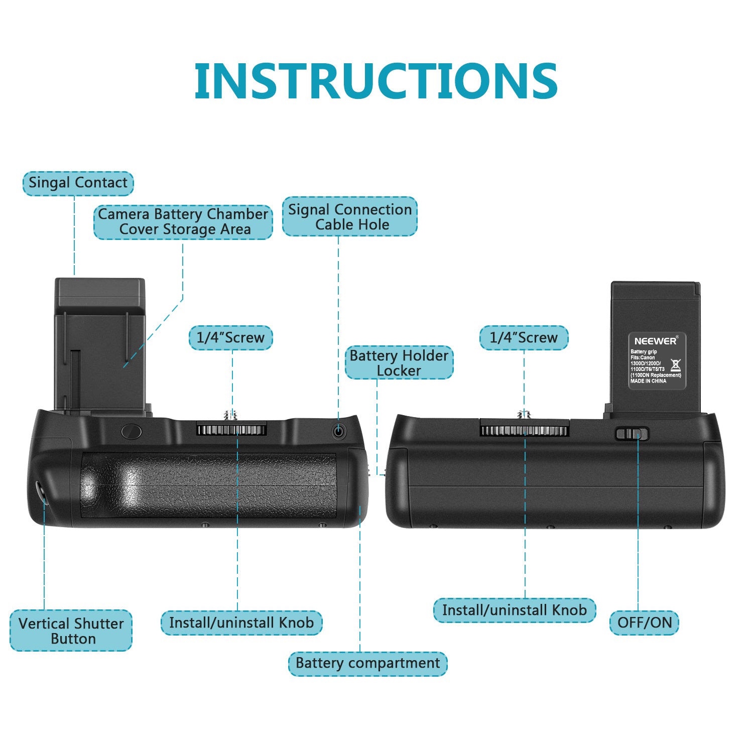 Product details of the NEEWER Battery Grip For Canon