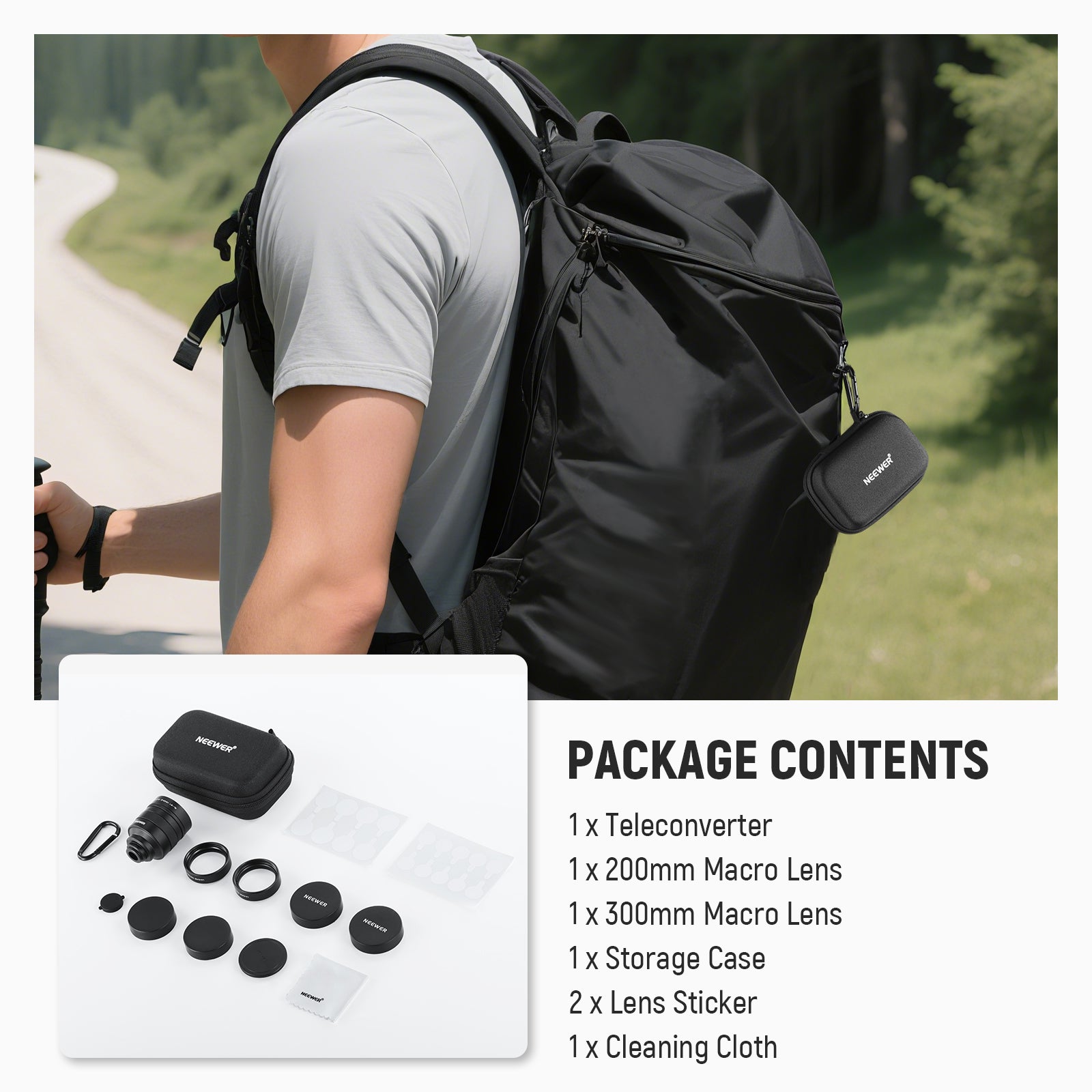 Package Contents of the NEEWER LS-79 2X Converter with Macro Lenses