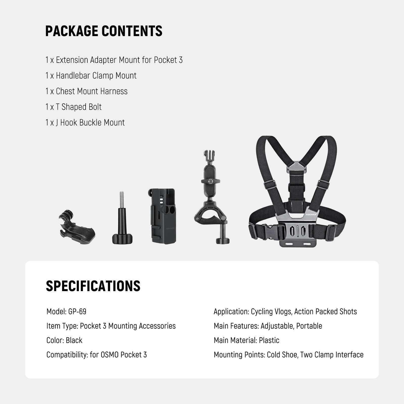 Package Contents of the NEEWER GP-69 5 in 1 Accessories Kit For DJI OSMO Pocket 3