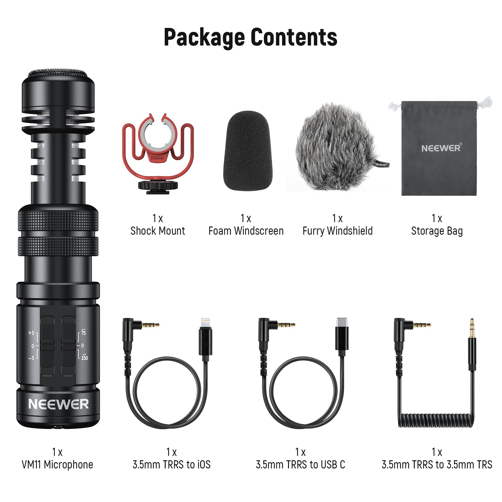 Package Contents of the NEEWER VM11 Universal Plug & Play Mini Microphone Kit