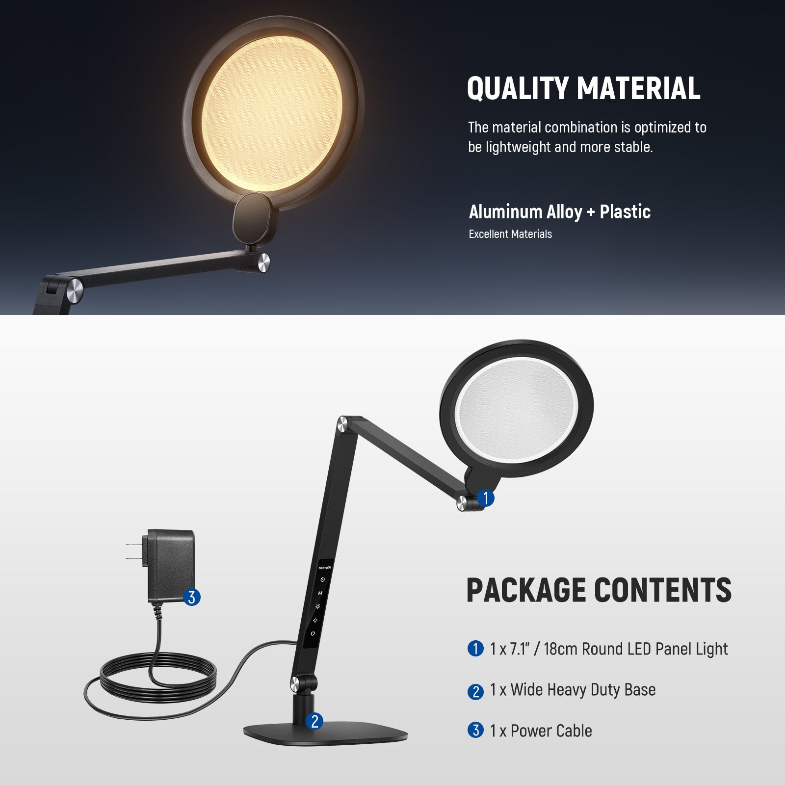 Package Contents of the NEEWER BASICS R19 LED Desk Lamp