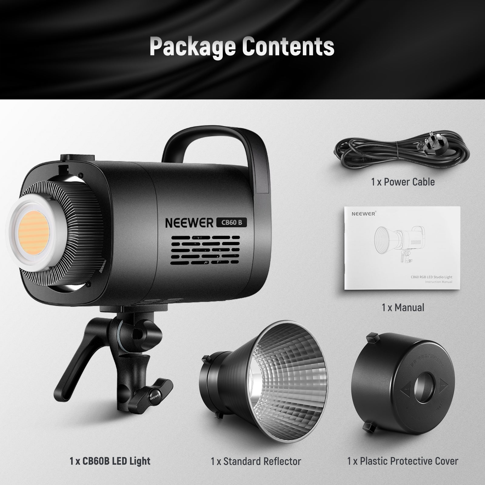 Package Contents of the NEEWER CB60B Bi-Color LED Video Light
