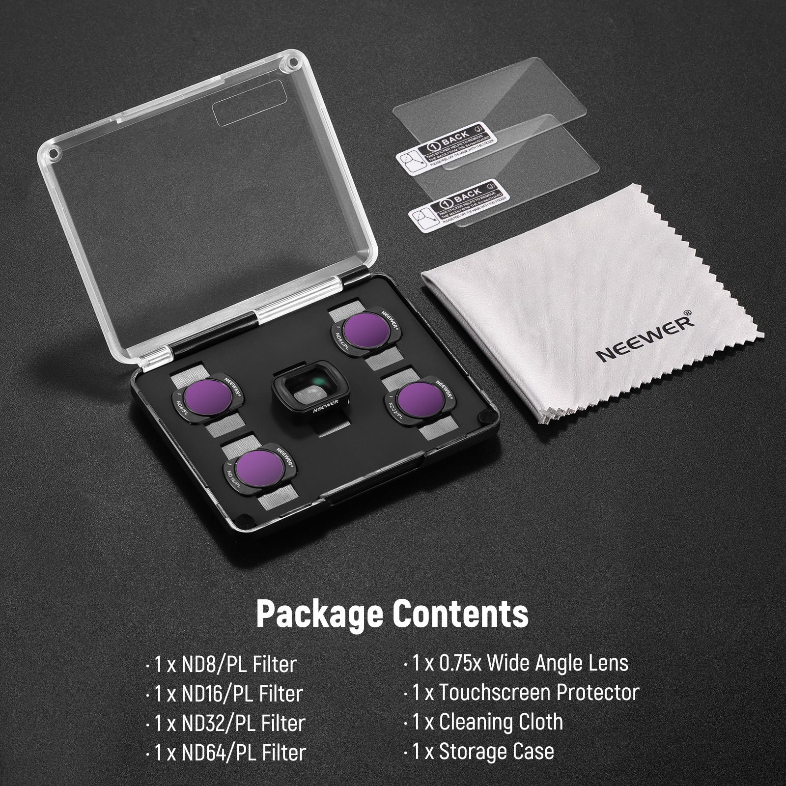 Package Contents of the NEEWER ND/PL Filter & Lens Set for DJI Osmo Pocket 3