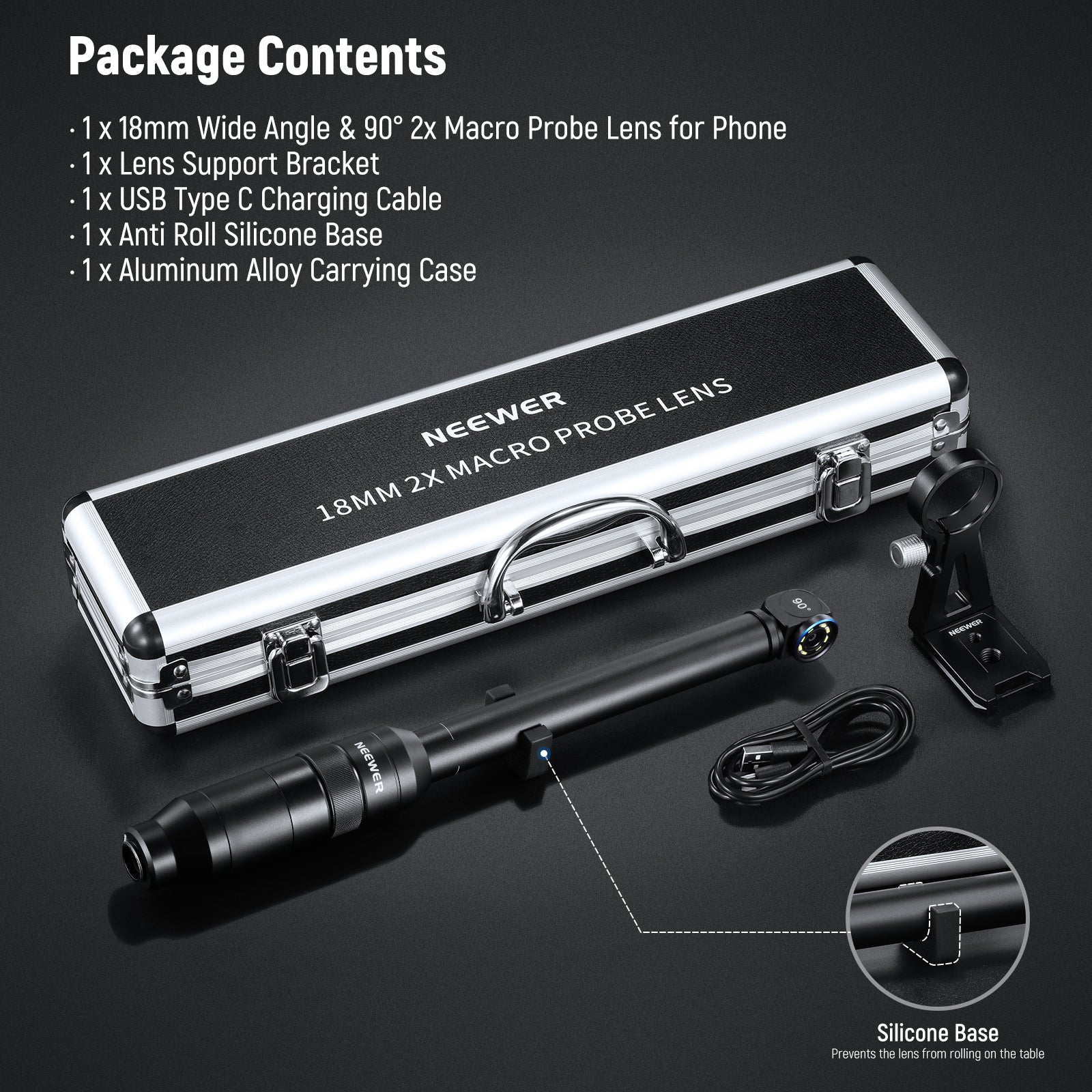 Package Contents of the NEEWER LS-51 18mm 90 Degree 2x Macro Phone Lens