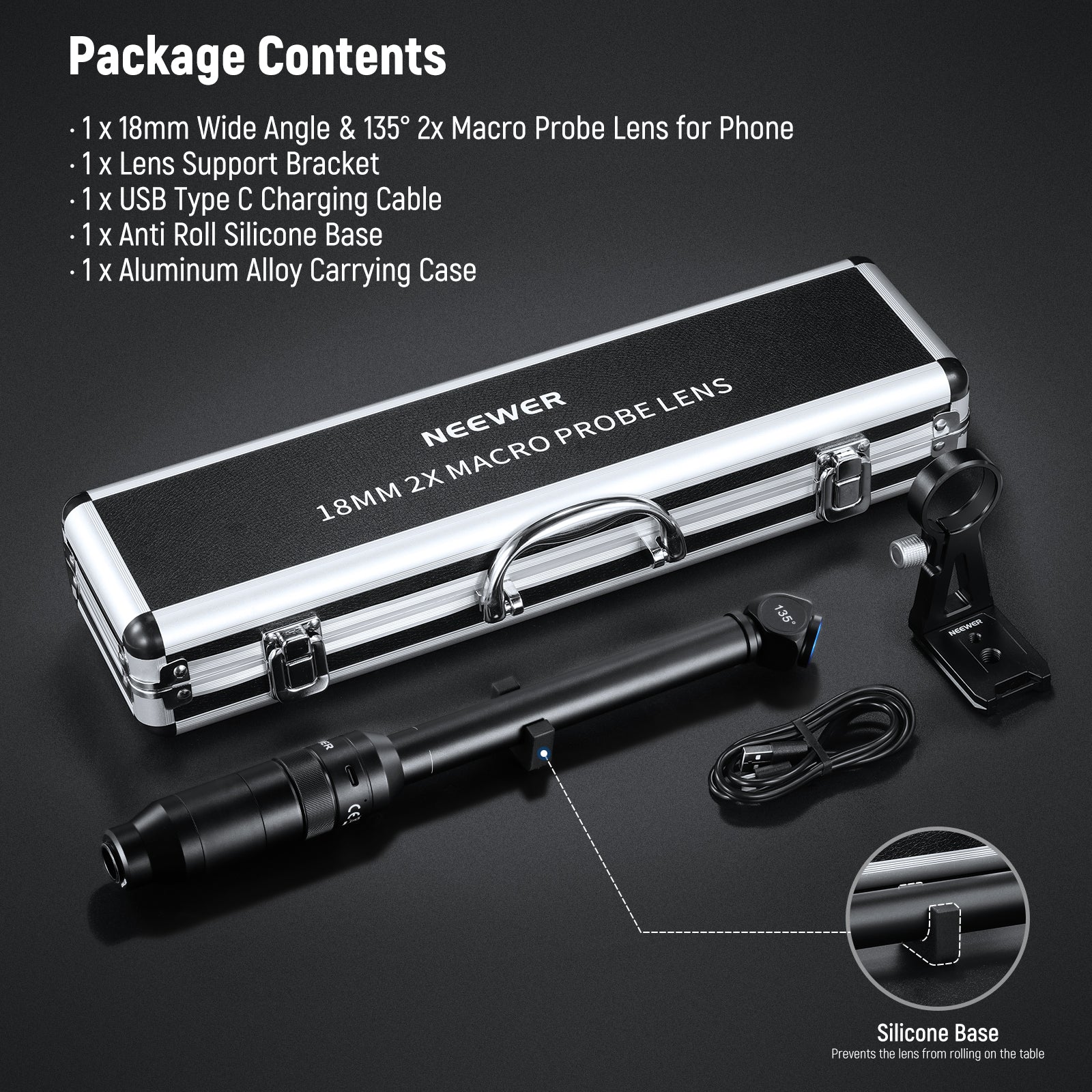 Package Contents of the NEEWER LS-51 18mm 135 Degree 2x Macro Phone Lens