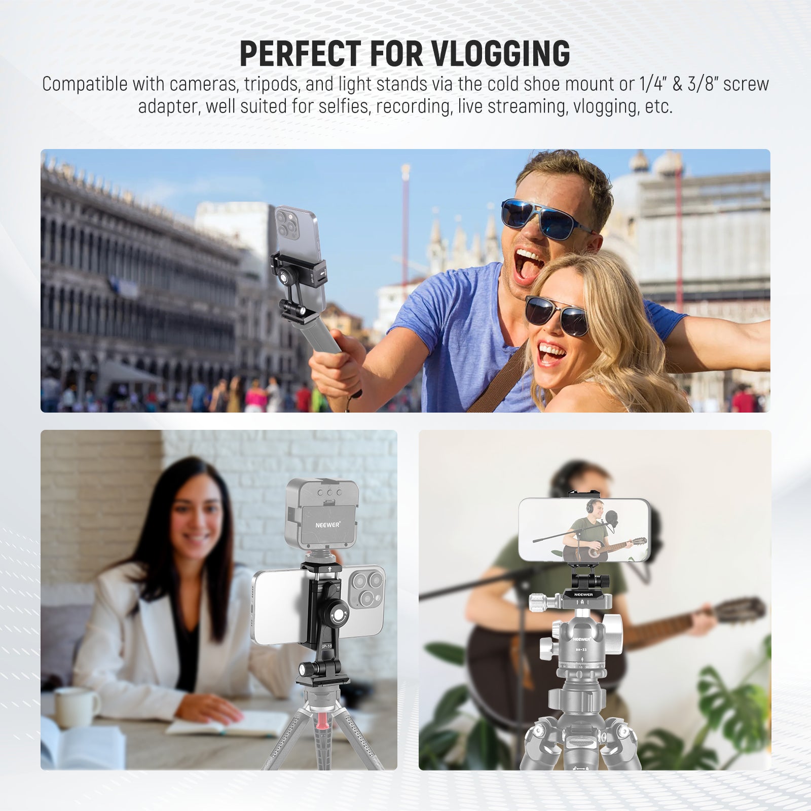 Scenarios for NEEWER SP-18 Phone Tripod Mount Adapter with Cold Shoe