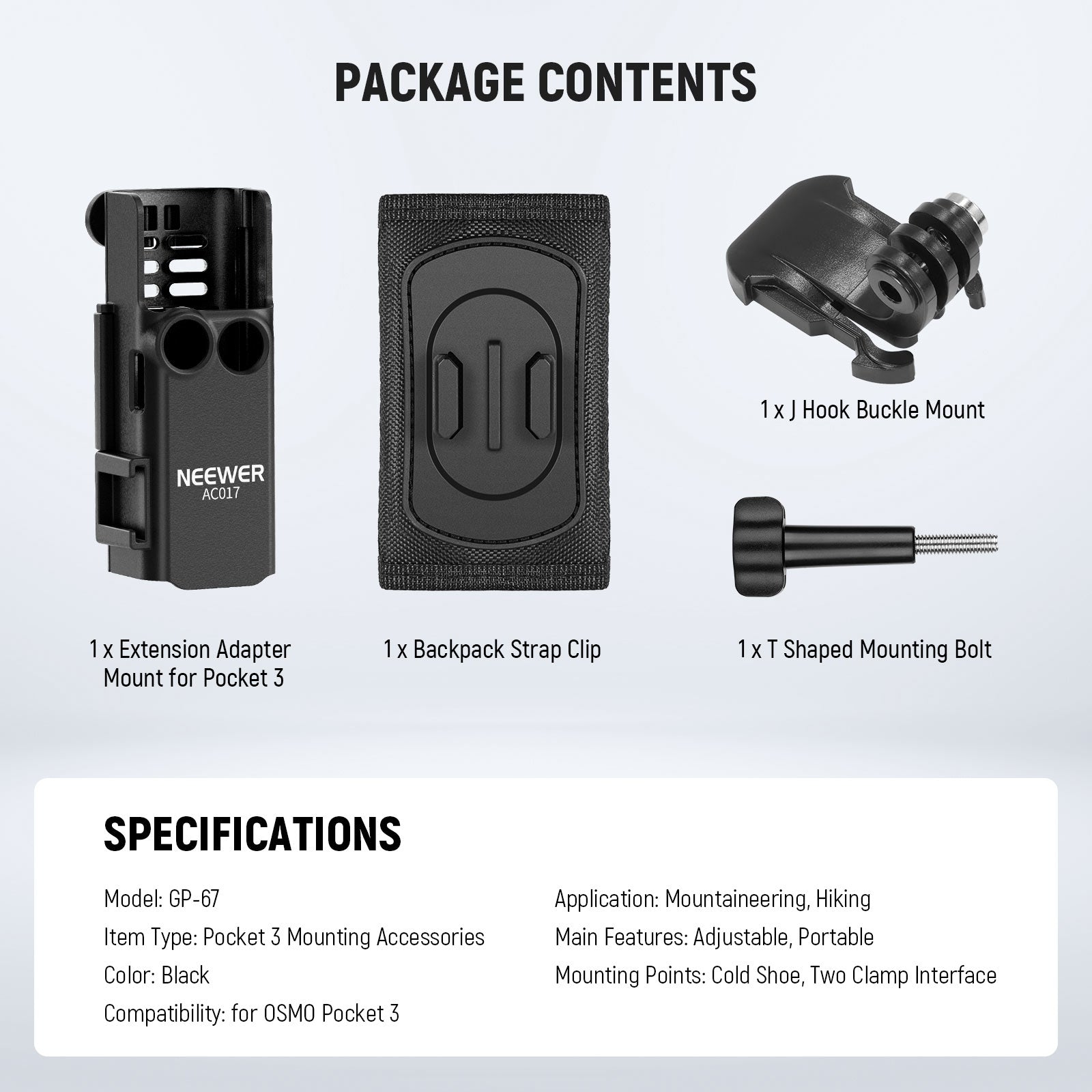 Specifications of the NEEWER GP-67 Backpack Strap Mount Kit