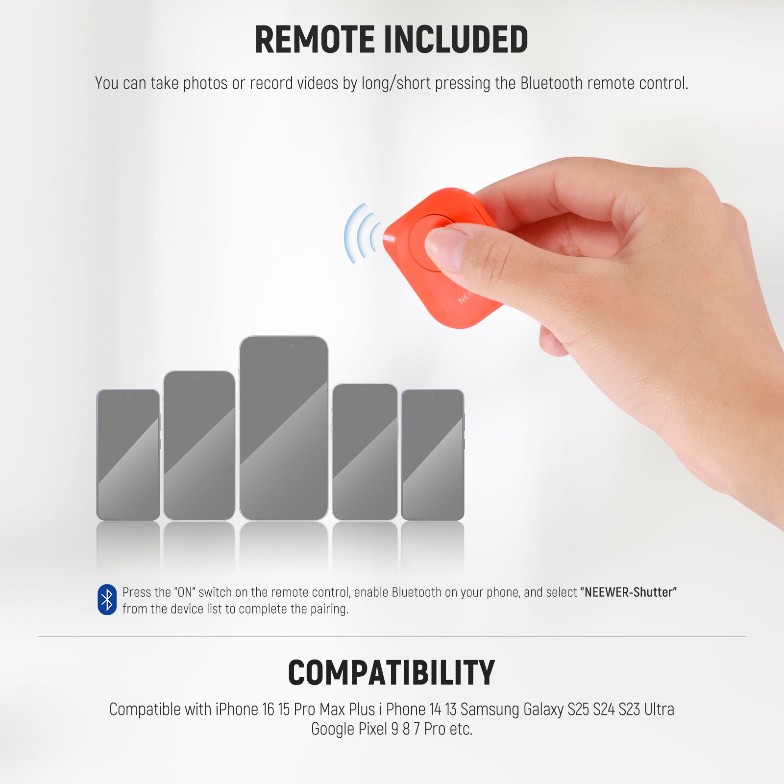 You can use remote to control the NEEWER BASICS TS04 59" Selfie Stick Tripod