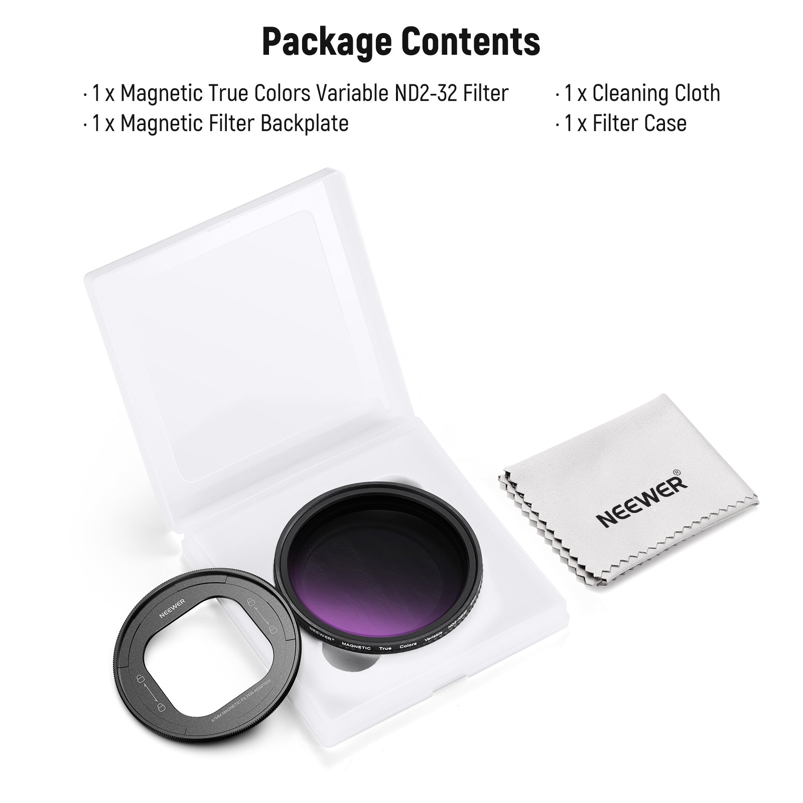 Package Contents of the NEEWER 67mm ND Filter Set For iPhone 16 Pro/16 Pro Max Cage