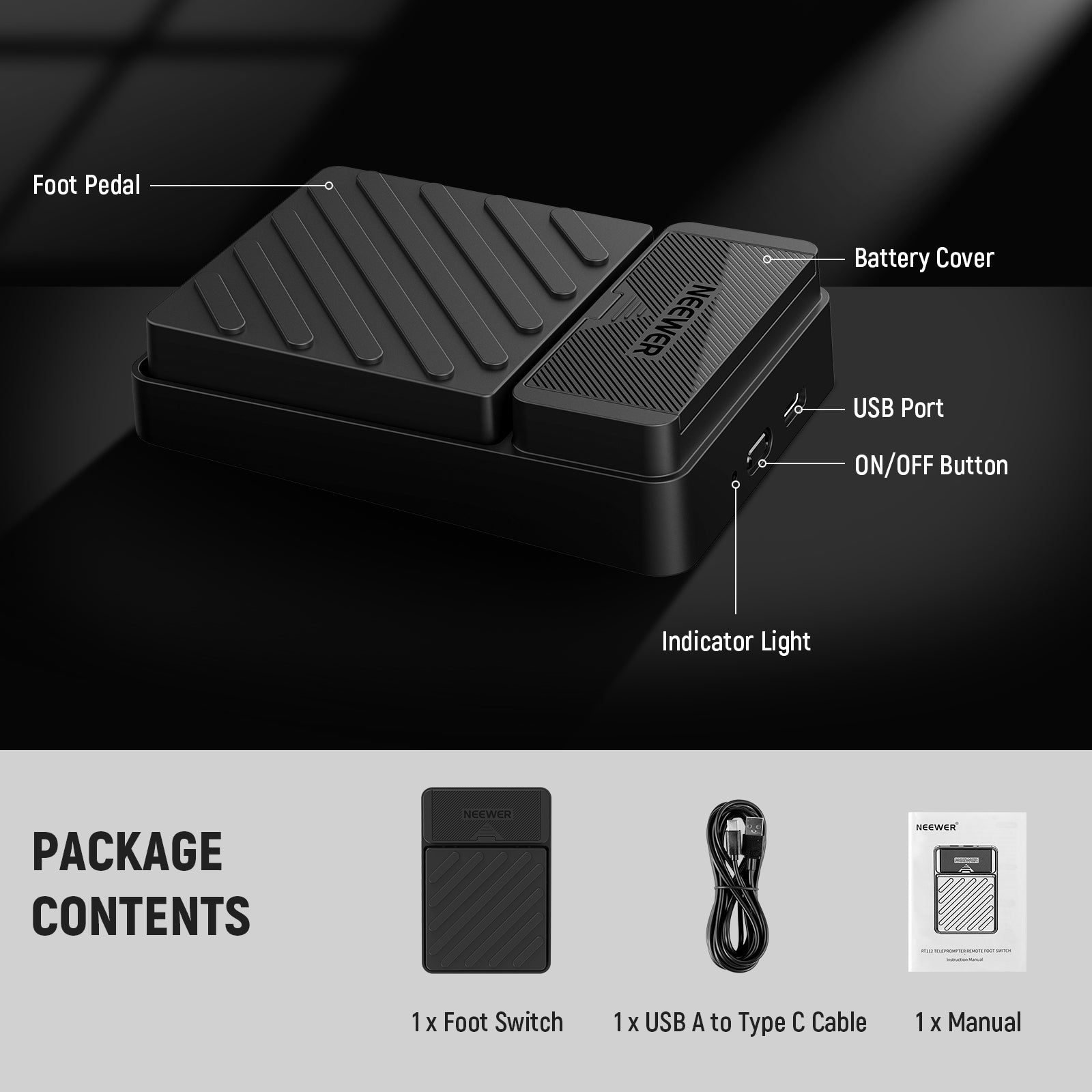 Package Contents of the NEEWER Teleprompter Foot Switch for Teleprompter App
