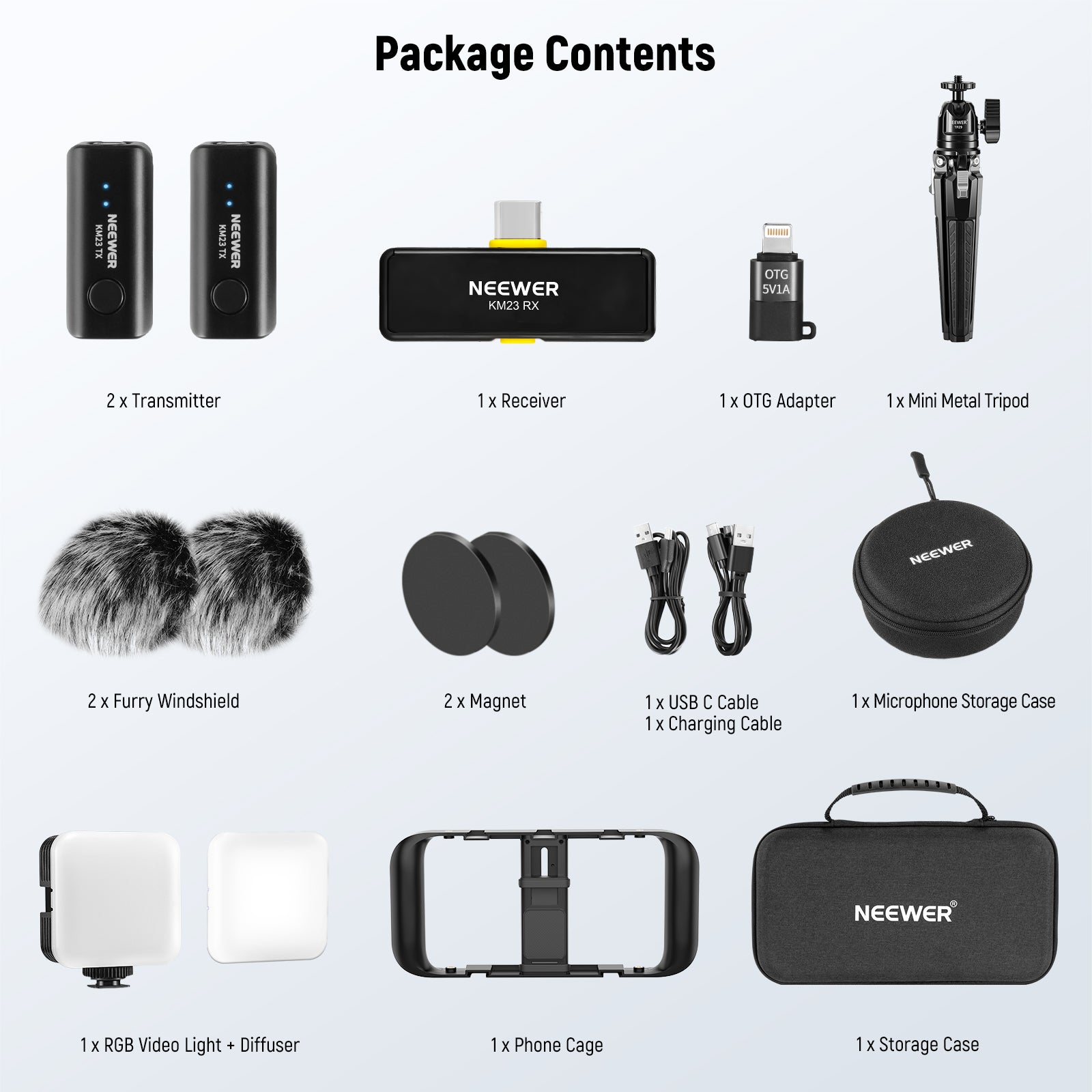 Package Contents of the NEEWER PA070 Magnetic Phone Tripod Mount