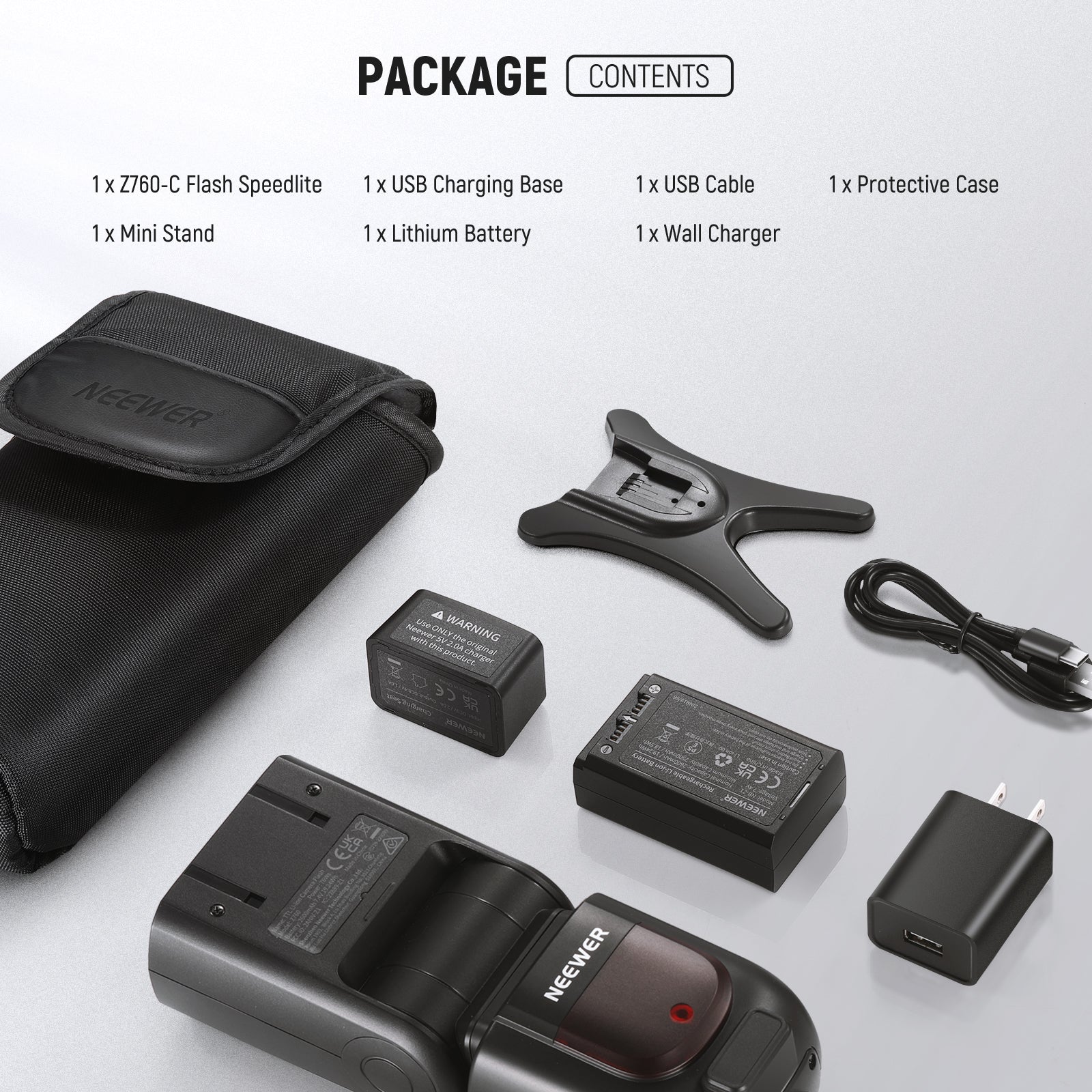 Package Contents of the NEEWER Z760 Detachable Camera Flash