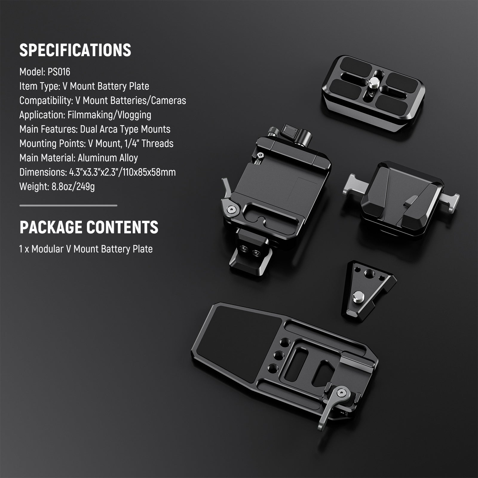 Specifications of the NEEWER PS016 V Mount Battery Plate