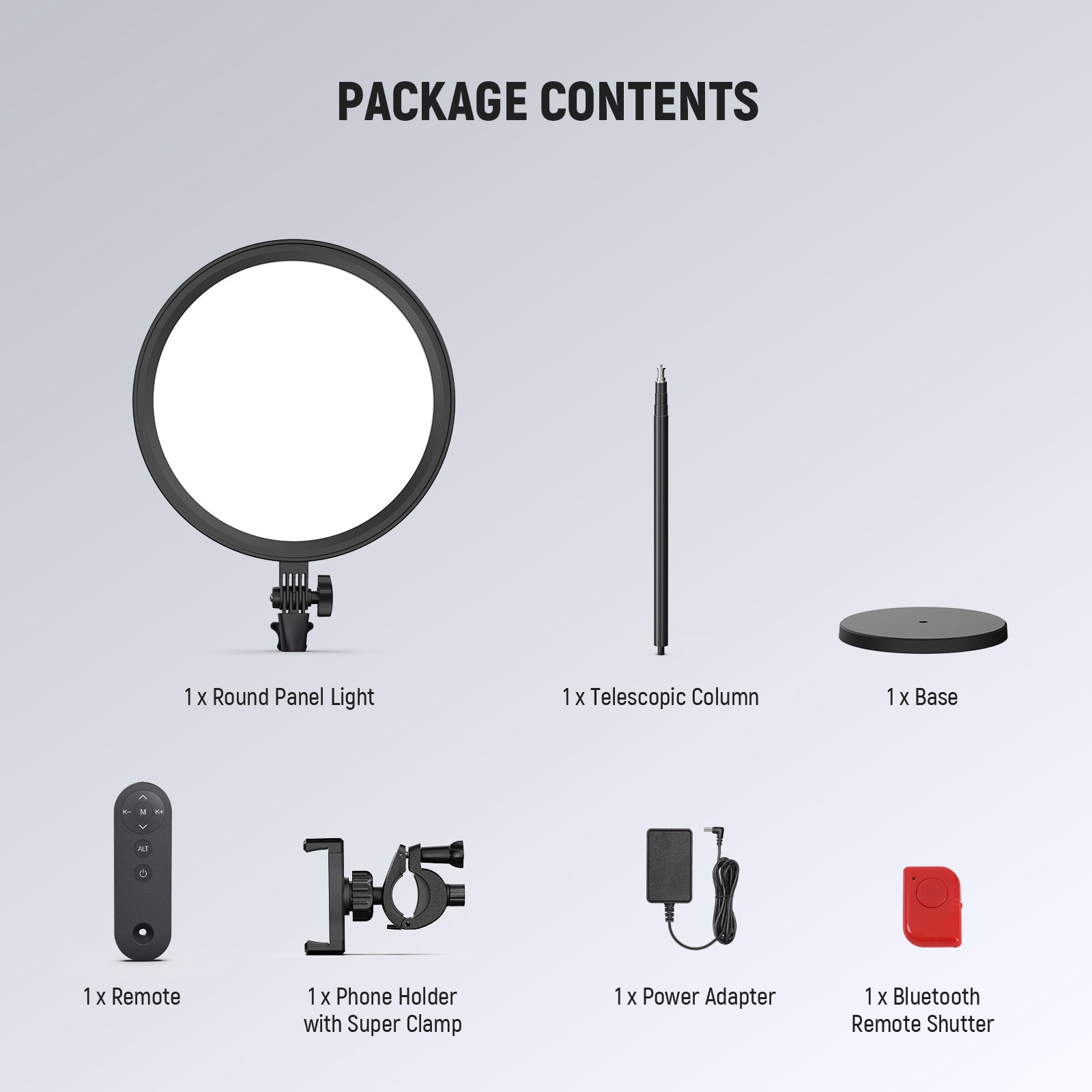 Package Contents of the NEEWER BR13 Full Screen Ring Light Kit
