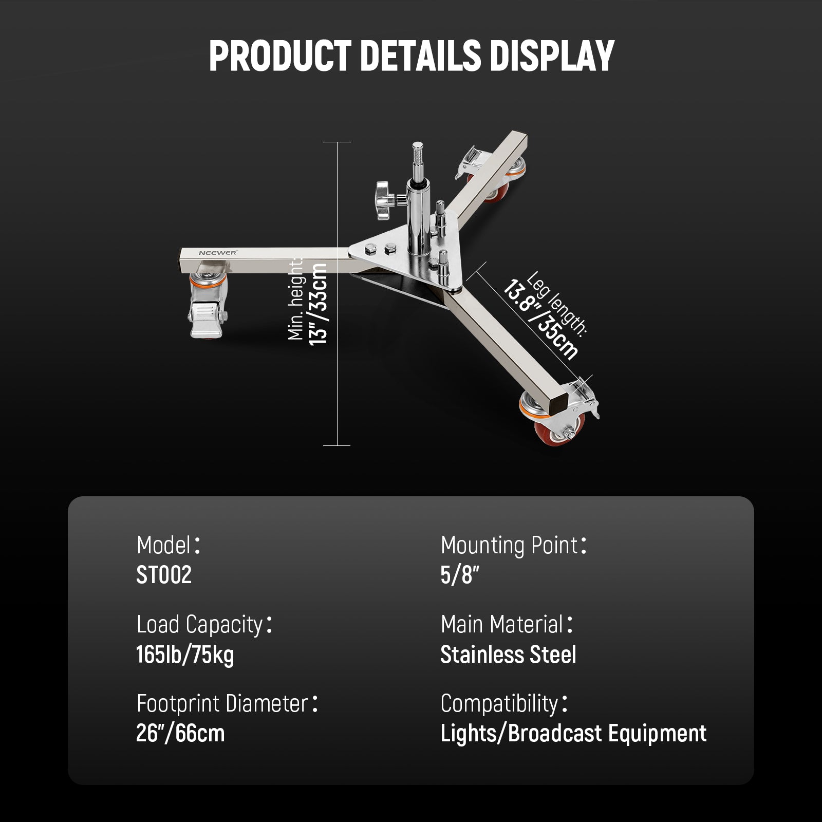 Product details of the NEEWER ST002 Heavy Duty Light Stand Base