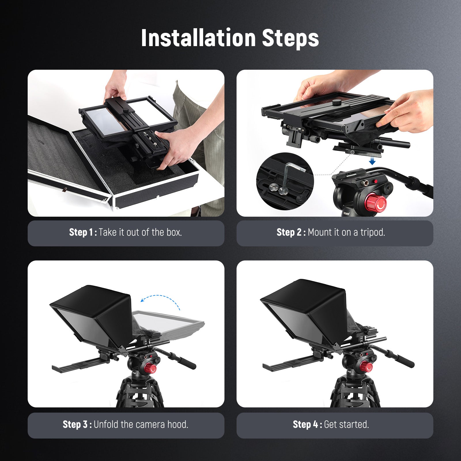 Installation steps of the NEEWER C12 Camera Teleprompter