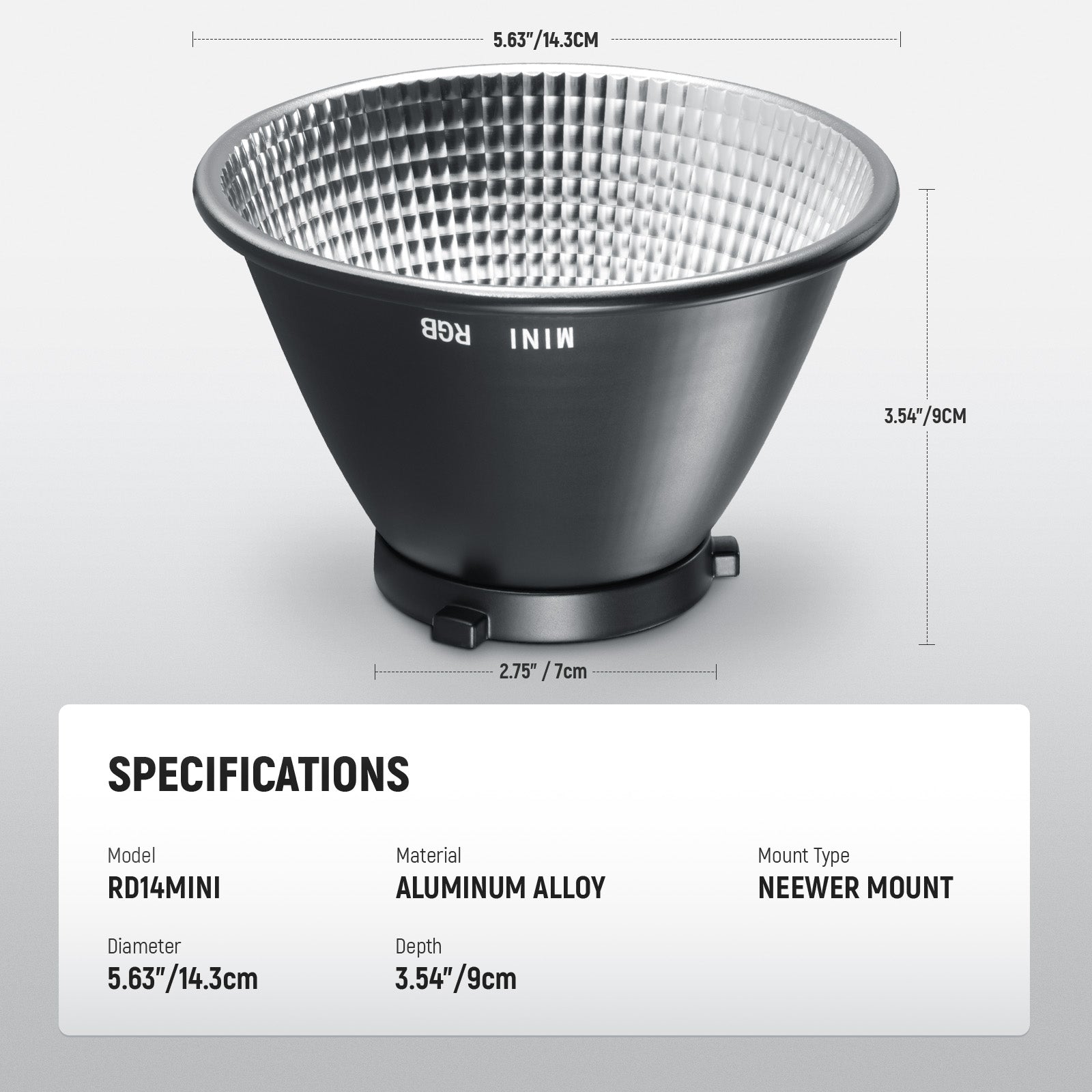 Specifications of the NEEWER RD14Mini Reflector Diffuser for MS Series LED Video Light