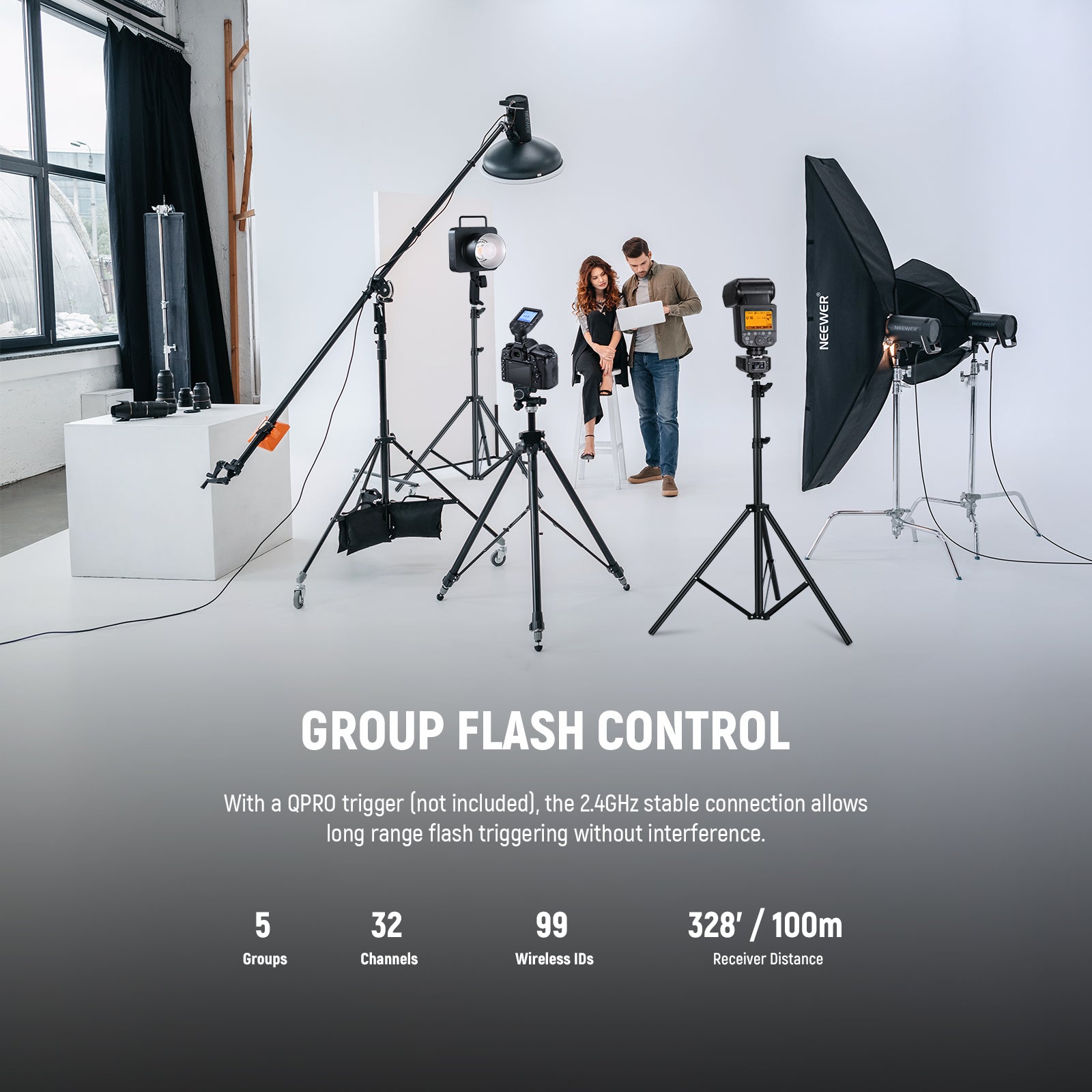 With a QPRO trigger, the 2.4GHz stable connection allows long range flash triggering without interference.