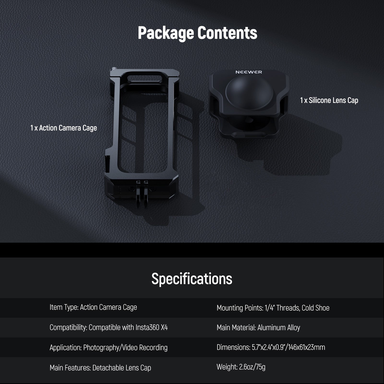 Package Contents of the NEEWER AC010 Protective Frame Cage Kit For Insta 360 X4