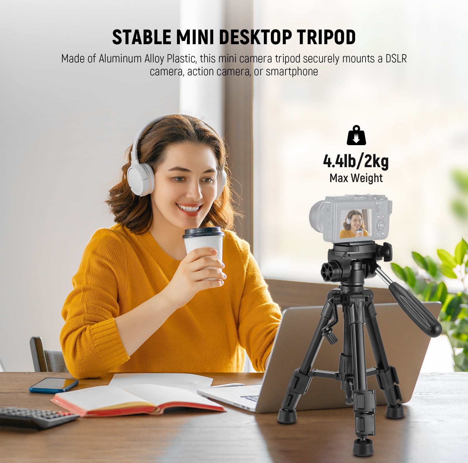 NEEWER TP02 Mini Desk Tripod is made of aluminum alloy pastic
