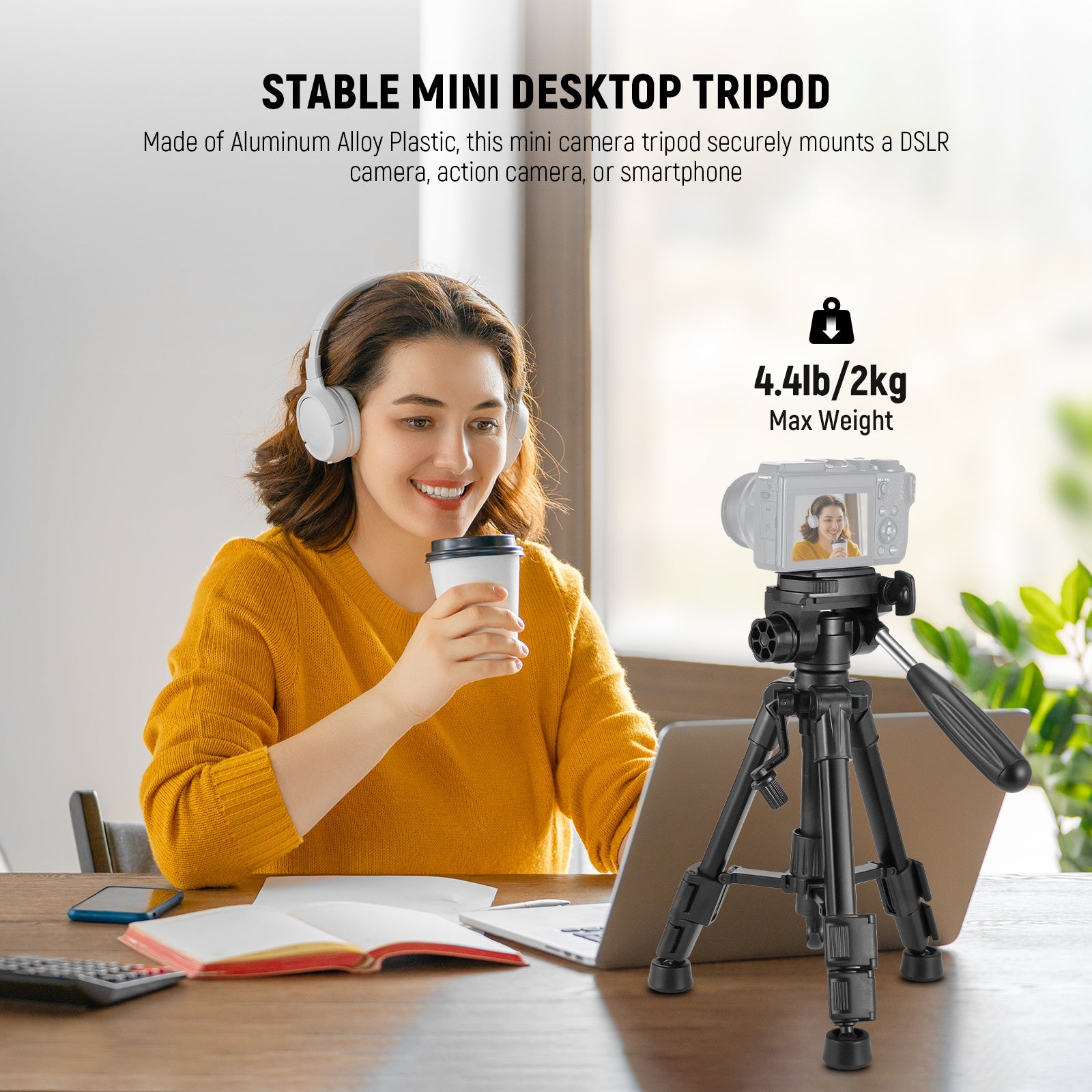 NEEWER TP02 Mini Desk Tripod is made of aluminum alloy pastic