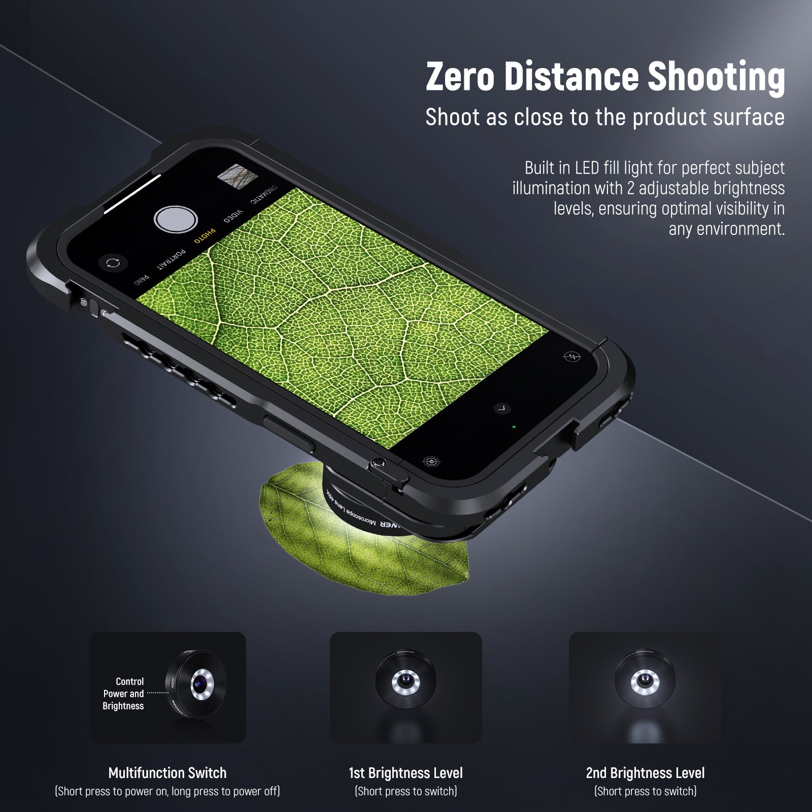 The 2 Level LED Fill Light attaches to your lens and offers two brightness settings.