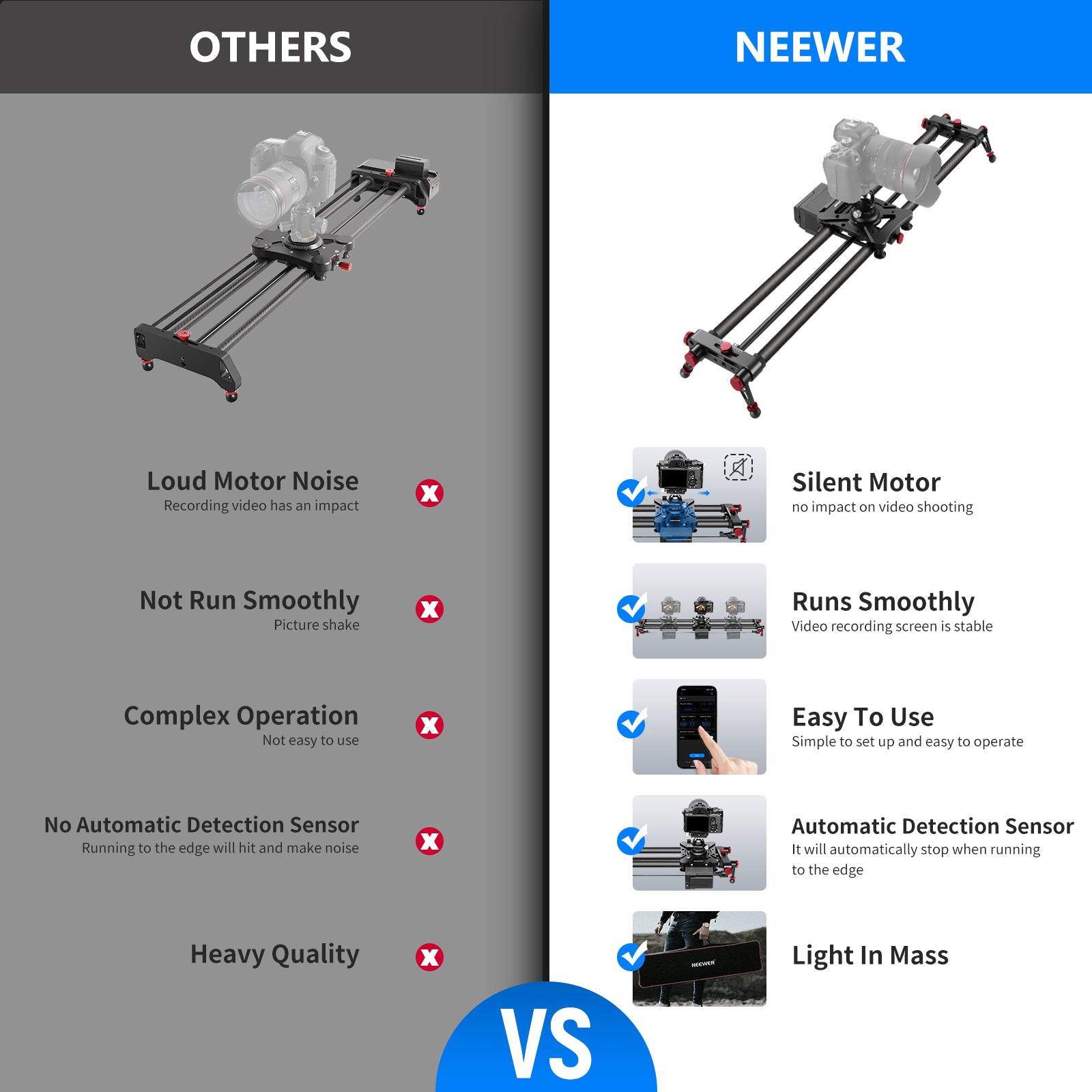 NEEWER ER1 Carbon Fiber Camera Slider VS. Others