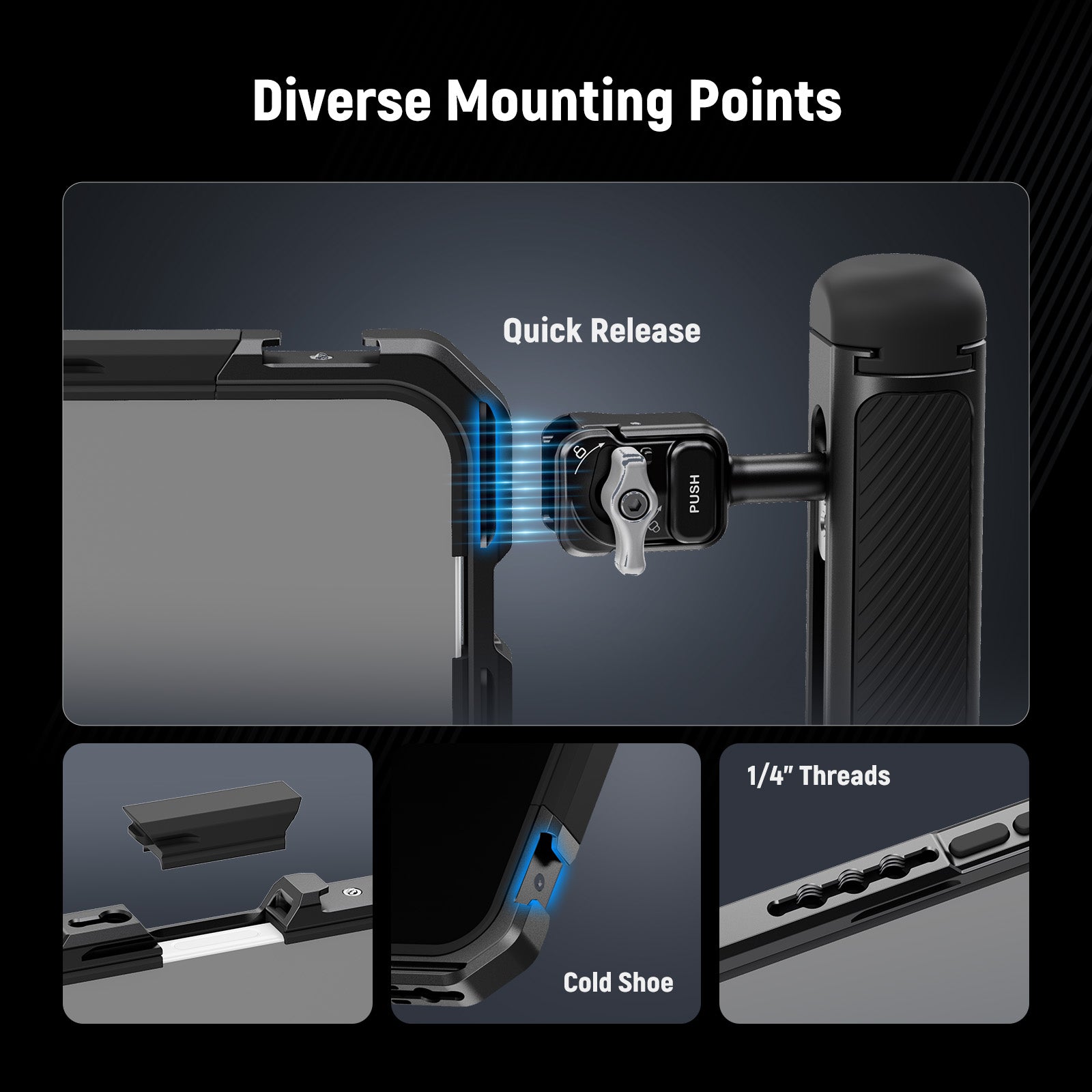 The cage features Diverse Mounting Points