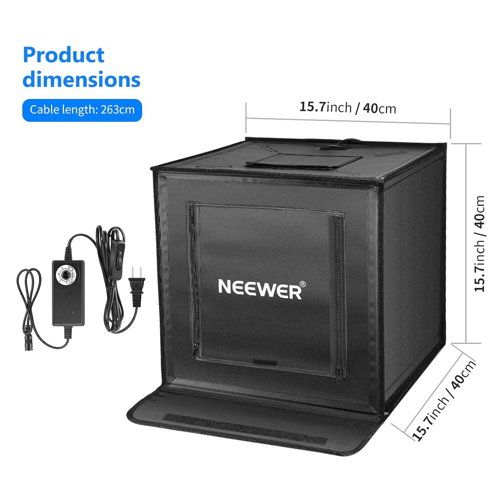 Product dimensions of the NEEWER 40CM Light Studio Box