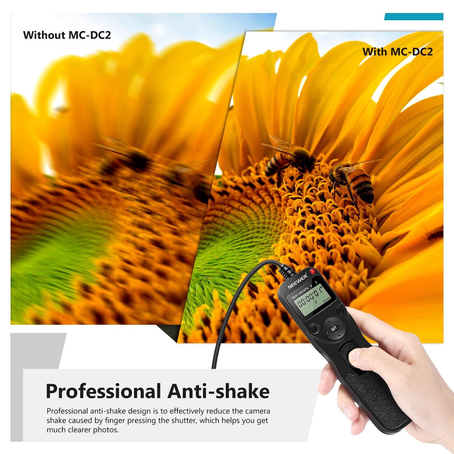 NEEWER Timer Remote Control for Nikon features a professional anti-shake design.