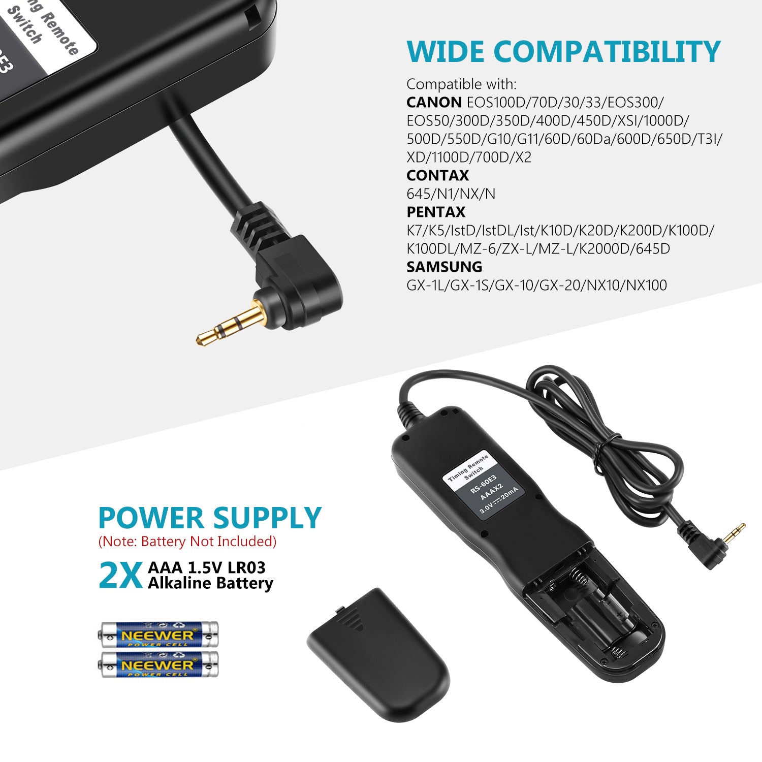 Wide Compatibility of the NEEWER Timer Remote Control for Canon/Contax/Pentax/Samsung