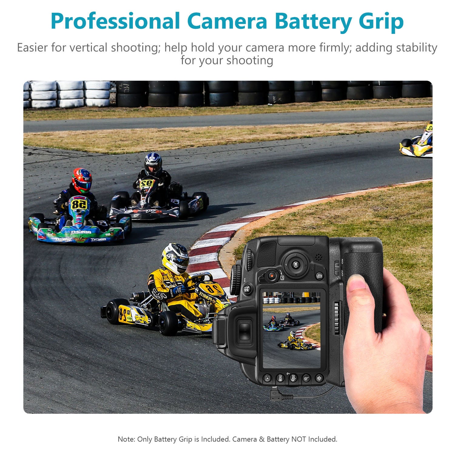 NEEWER BG-2F Battery Grip helps hold your camera more firmly.