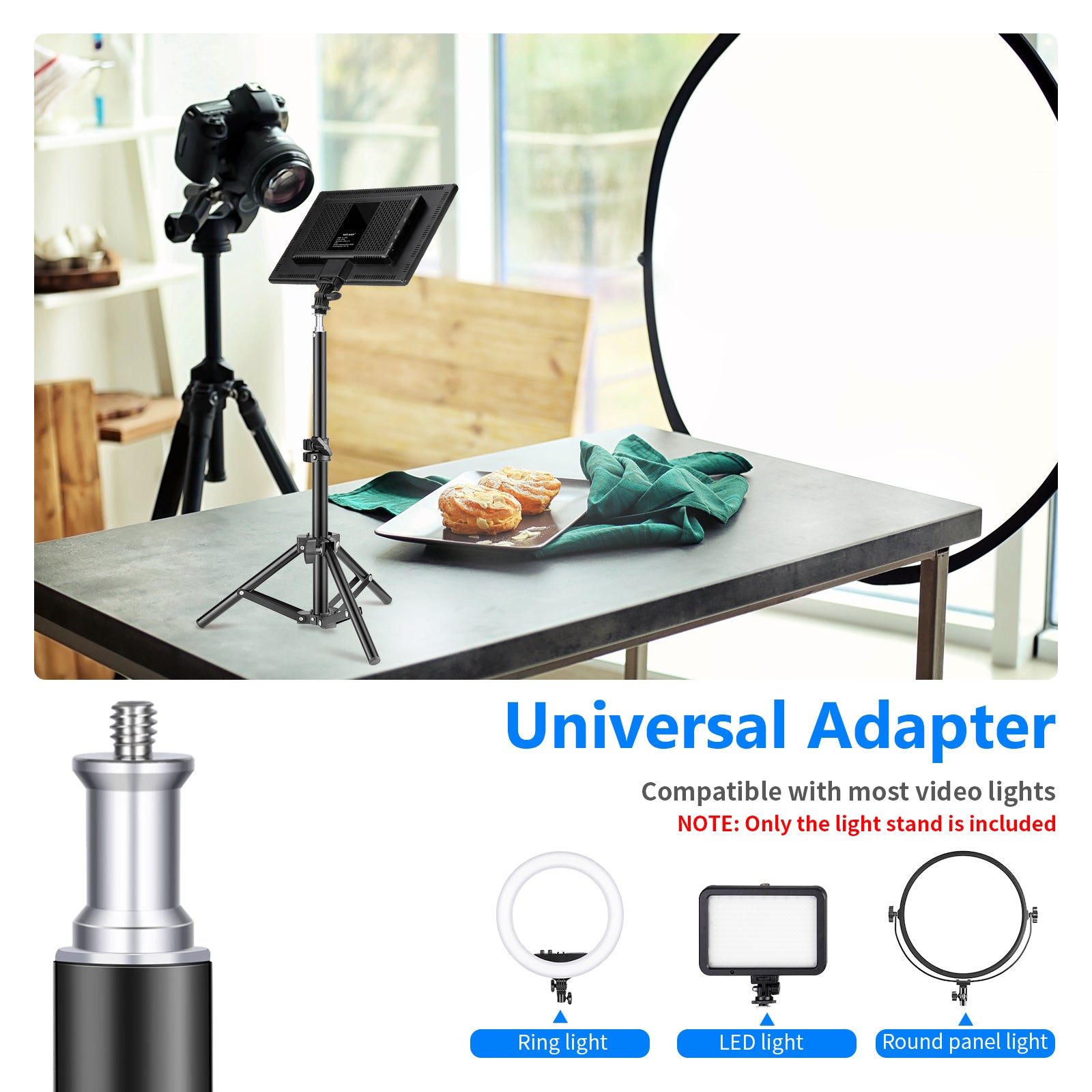 NEEWER ST-50MN Mini Photography Light Stand is compatible with most lights.