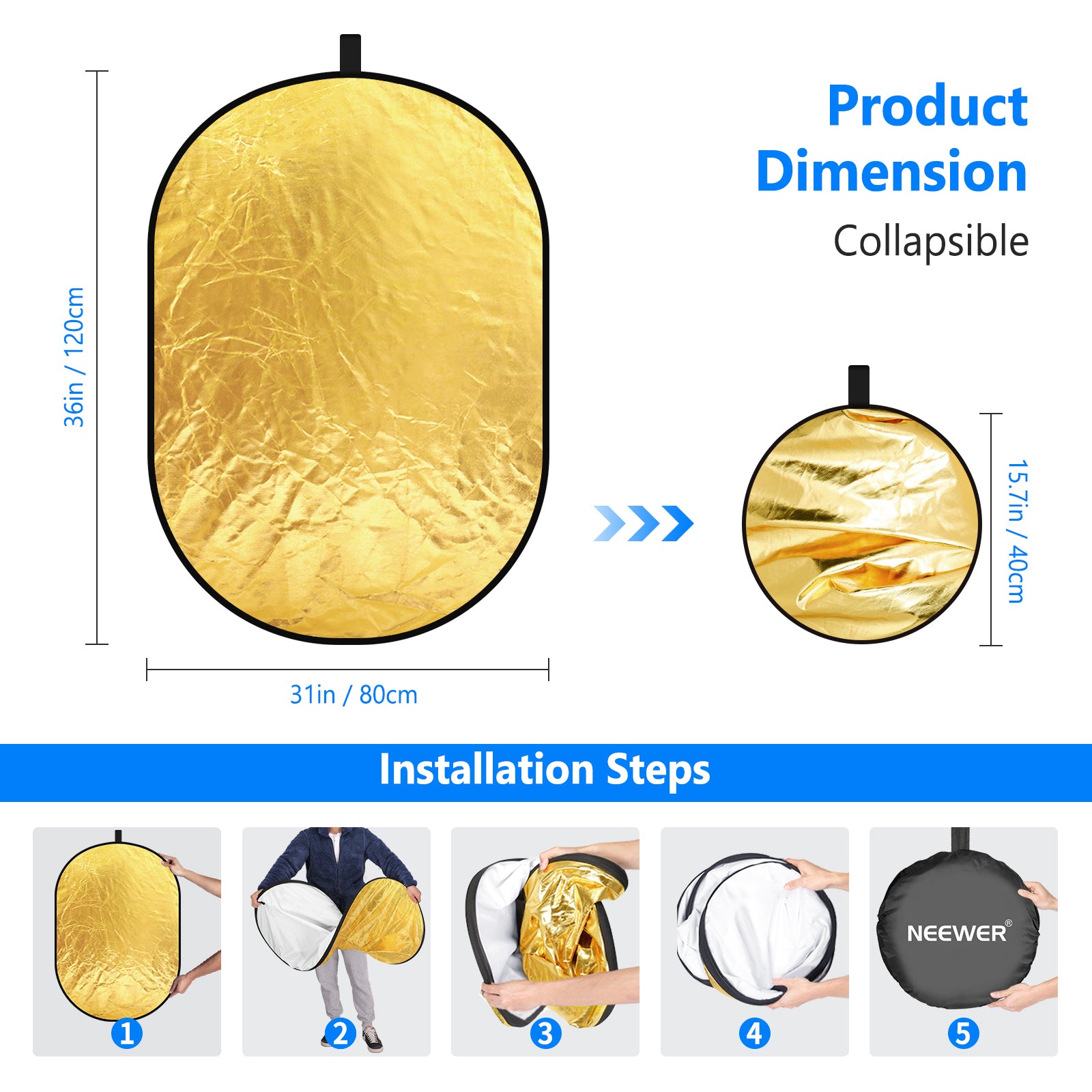 Installation steps of the NEEWER 5-in-1 Portable Reflector