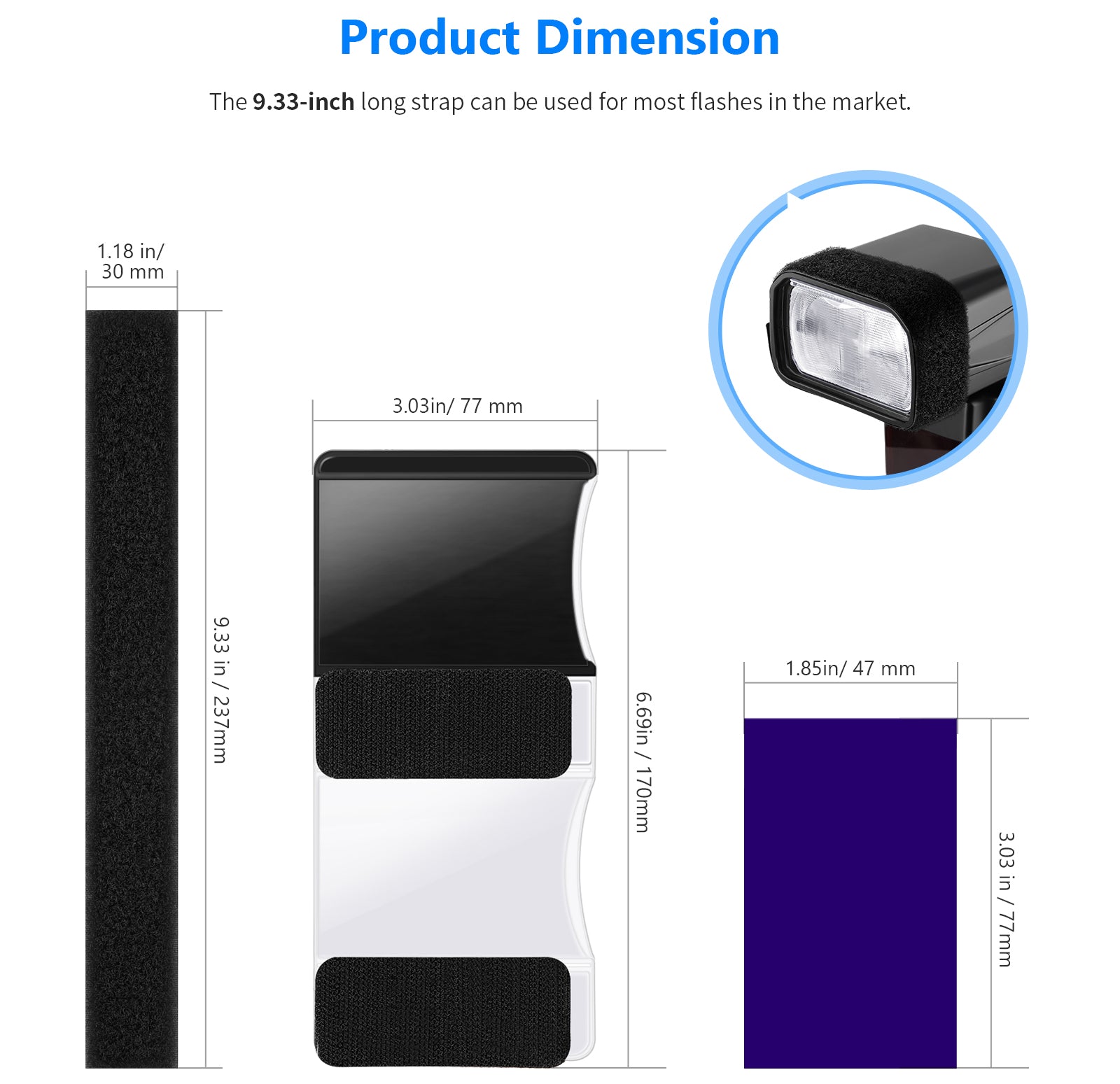 Product dimensions of the NEEWER Universal Speedlite Color Filter