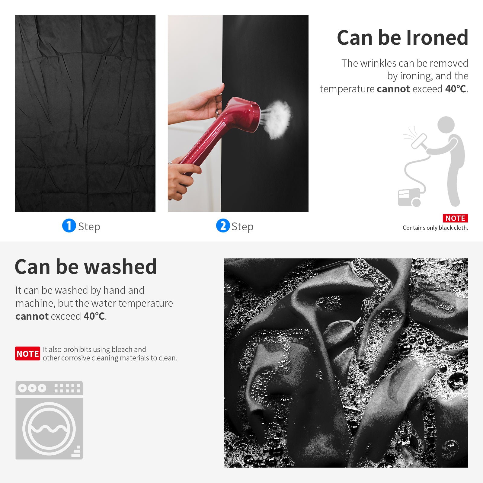 NEEWER 1.8x2.8M Collapsible Backdrop can be ironed.