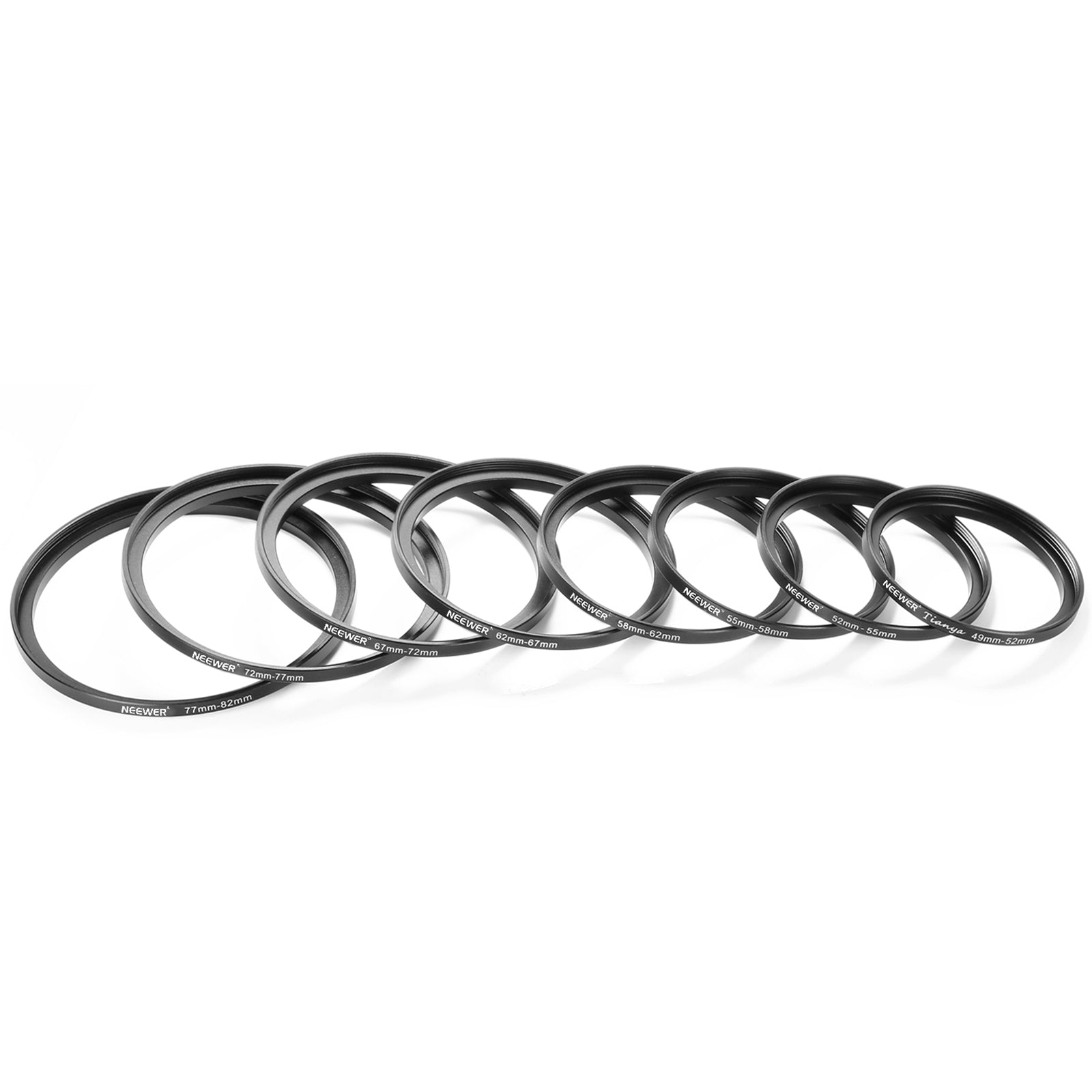 NEEWER 8pcs Anodized Aluminum Step-up Adapter Ring Set