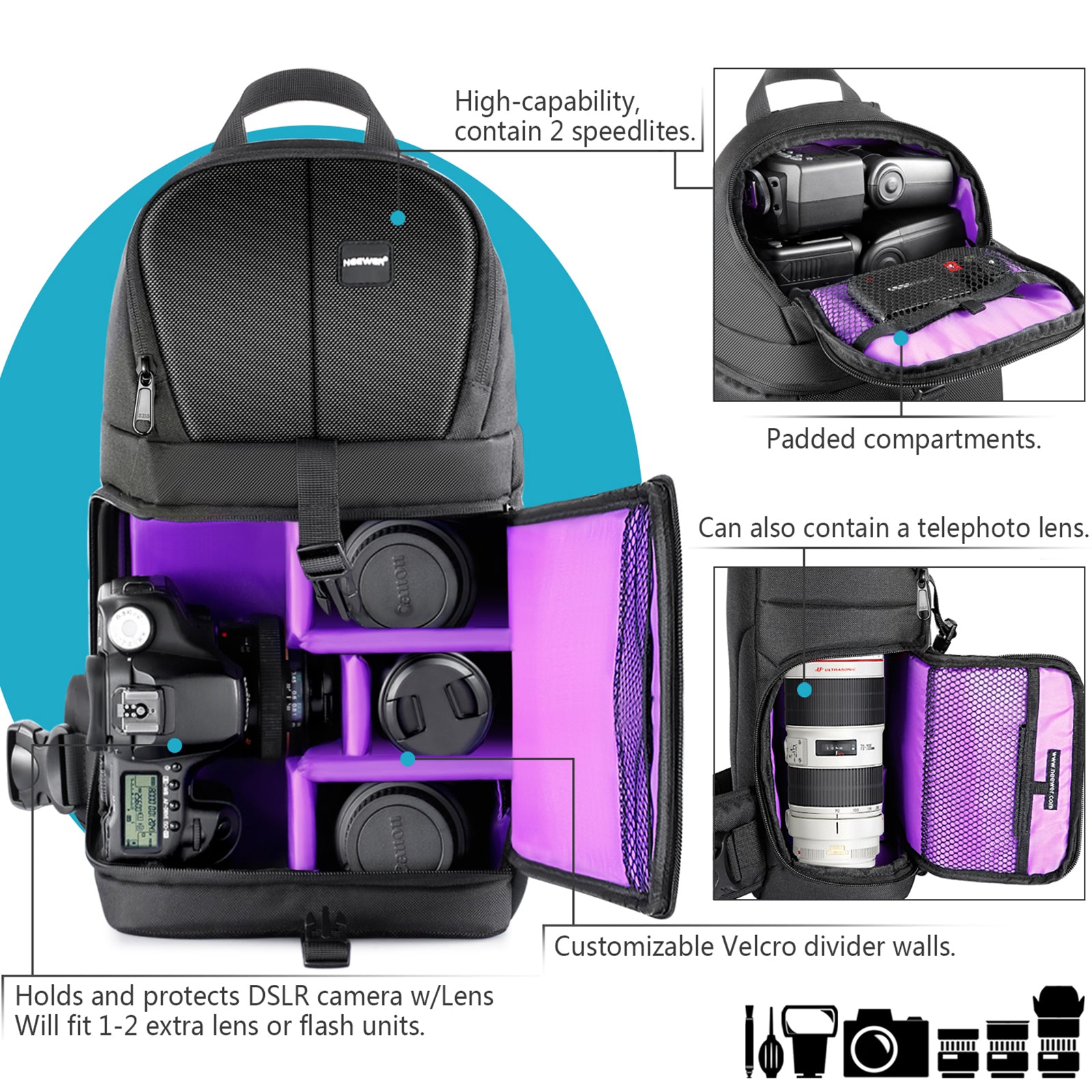 NEEWER NW-XJB02S Sling Camera Bag can contain 2 speedlites.