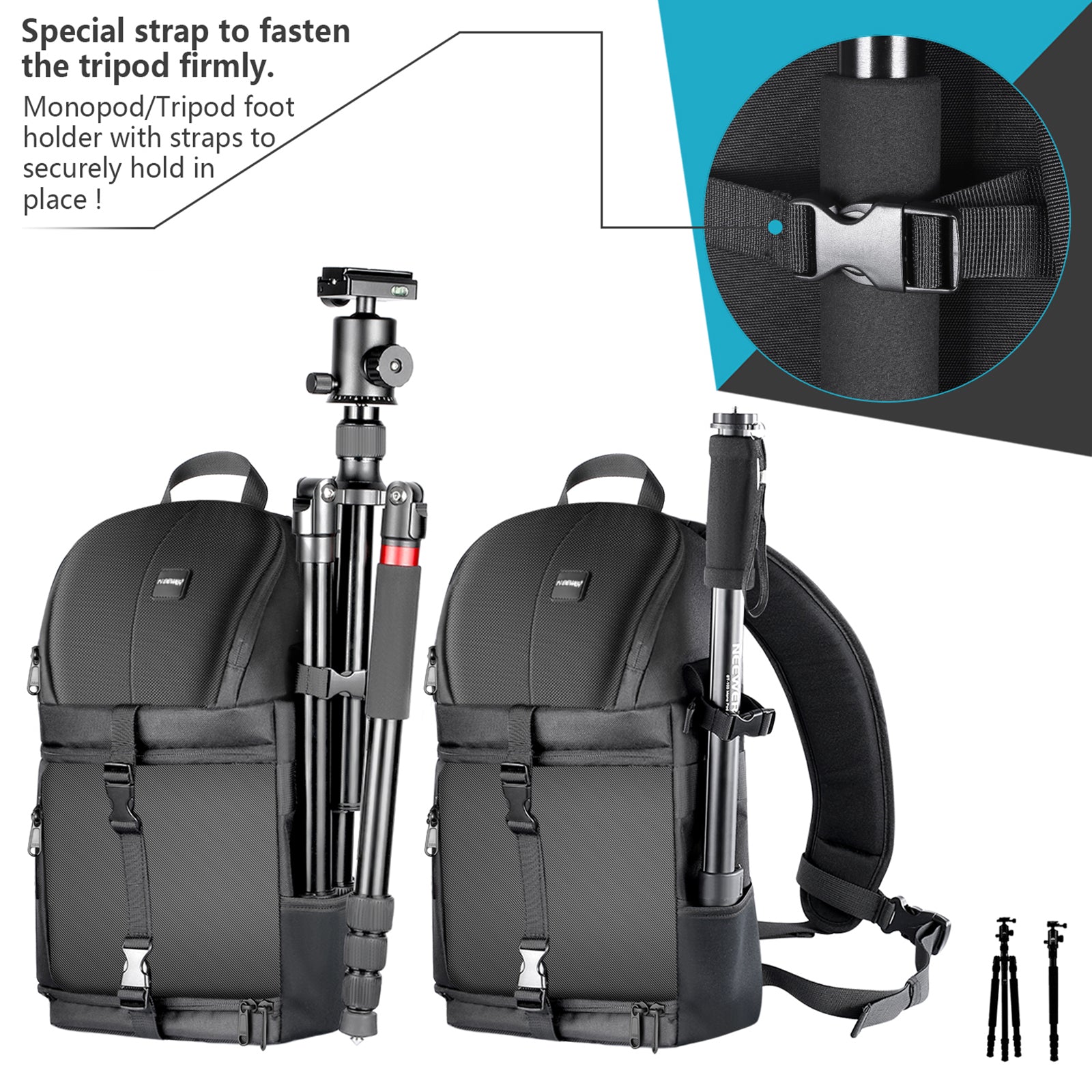 NEEWER NW-XJB02S Sling Camera Bag can fasten the tripod firmly.