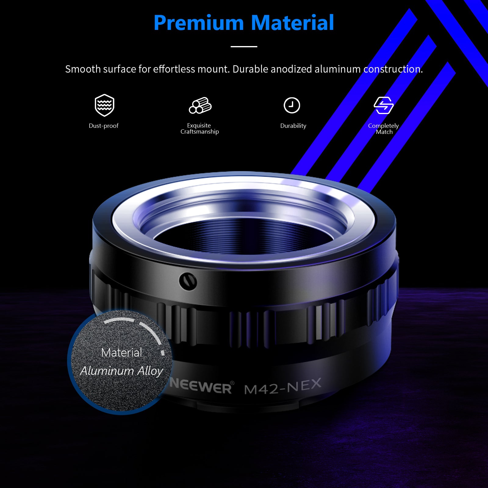 NEEWER M42 Screw Lens to Sony NEX E-Mount Camera Mount Adapter is made of aluminum alloy material.
