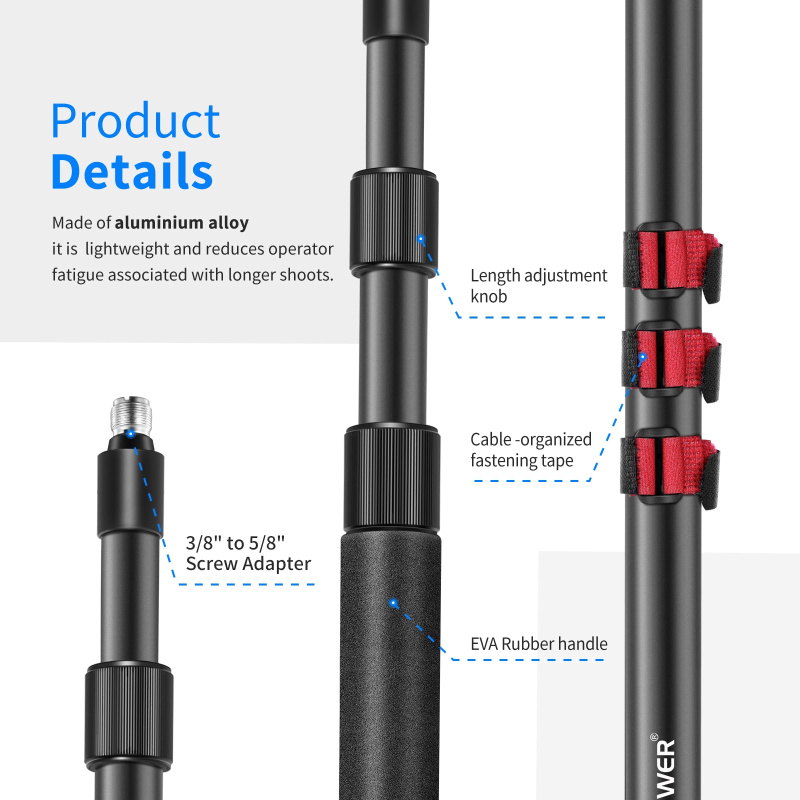 Product details of the NEEWER NW-7000 Stretchable Handheld Microphone Boom Pole