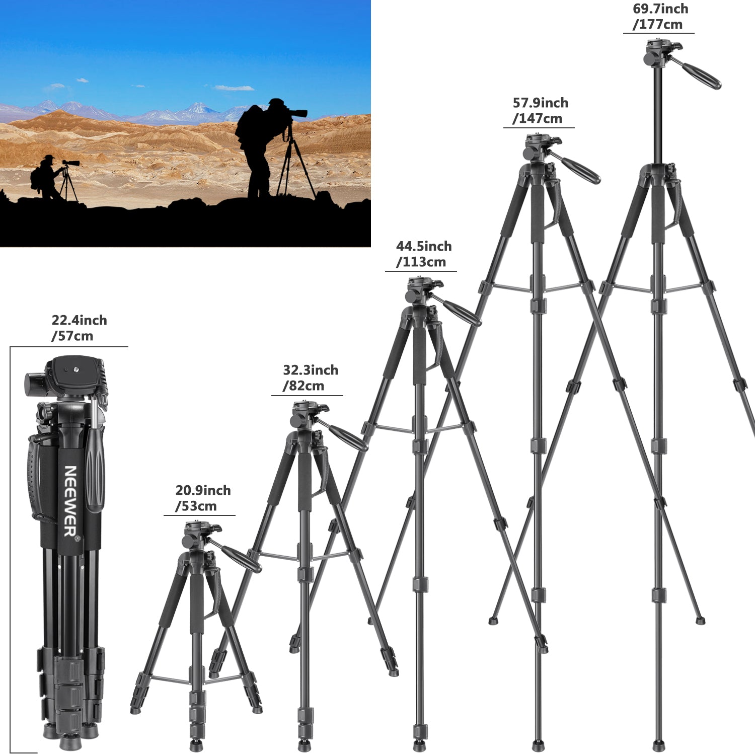 NEEWER SAB264 2 in 1 Camera Tripod Monopod can be adjusted from 20.9 inches to 69.7 inches