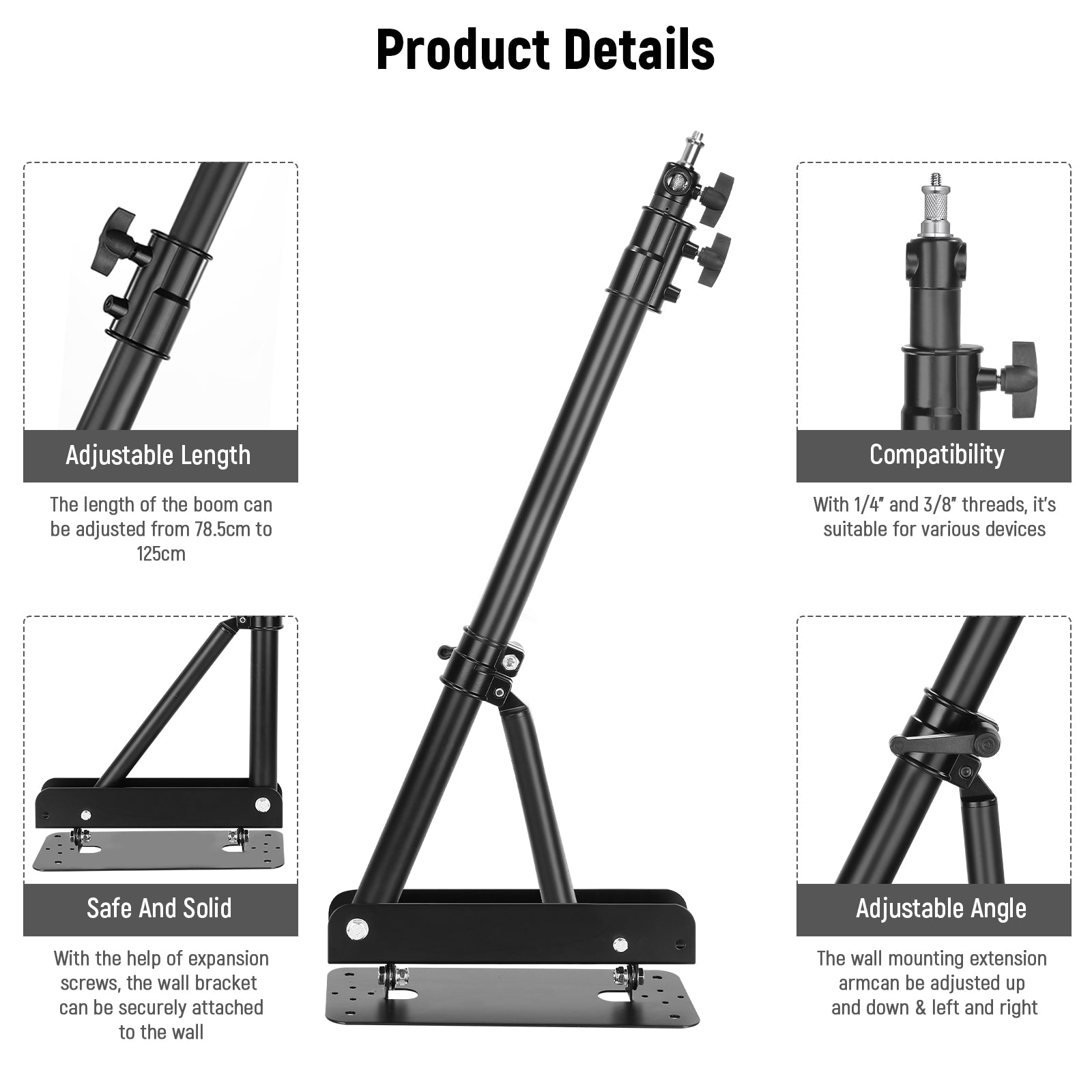 Product details of the NEEWER 125CM Triangle Wall Mounting