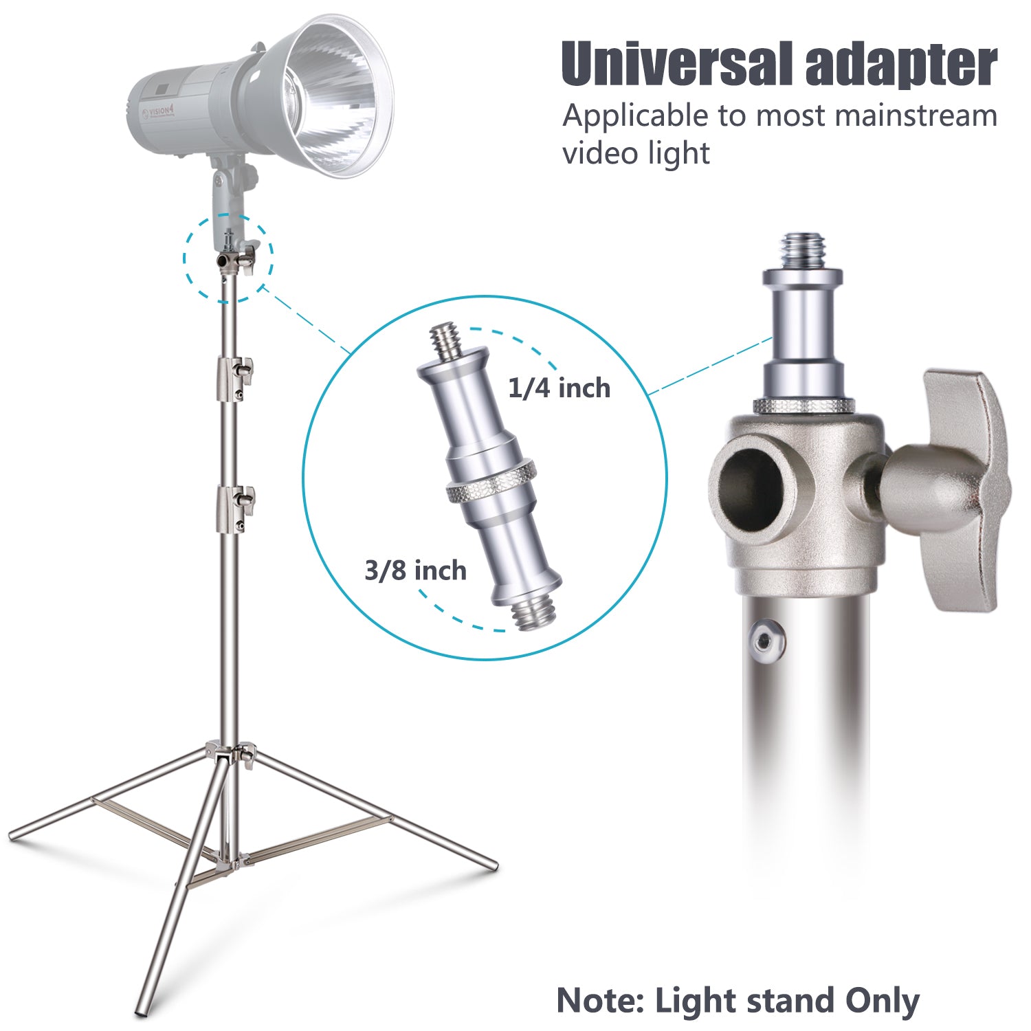 the universal screw adapter is compatible with different accessories and light fixtures.